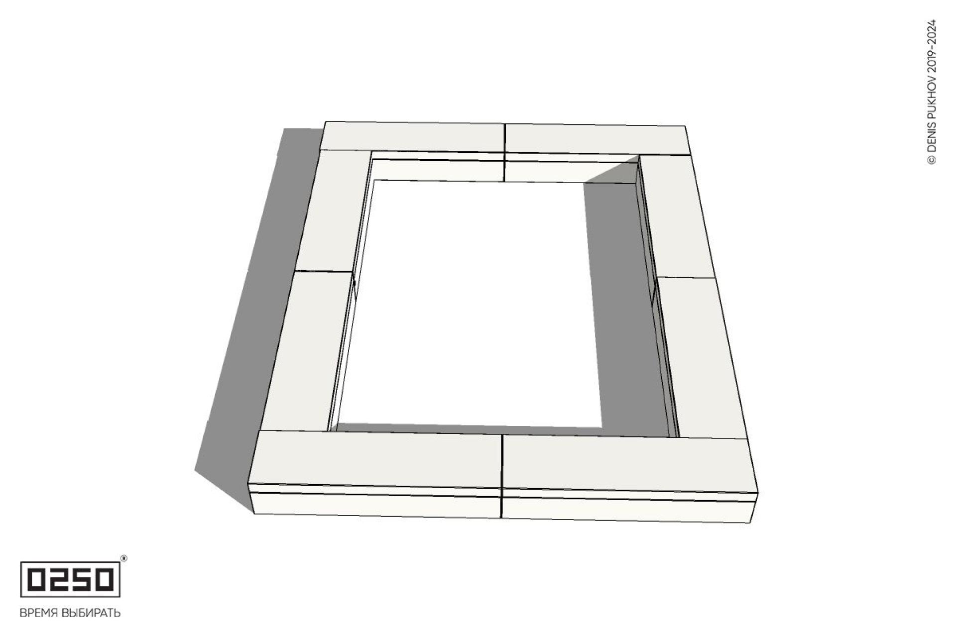 Уличная Бетонная четырехугольная двухпролетная скамейка  с двух-фасадной шириной на блоке производство 0250