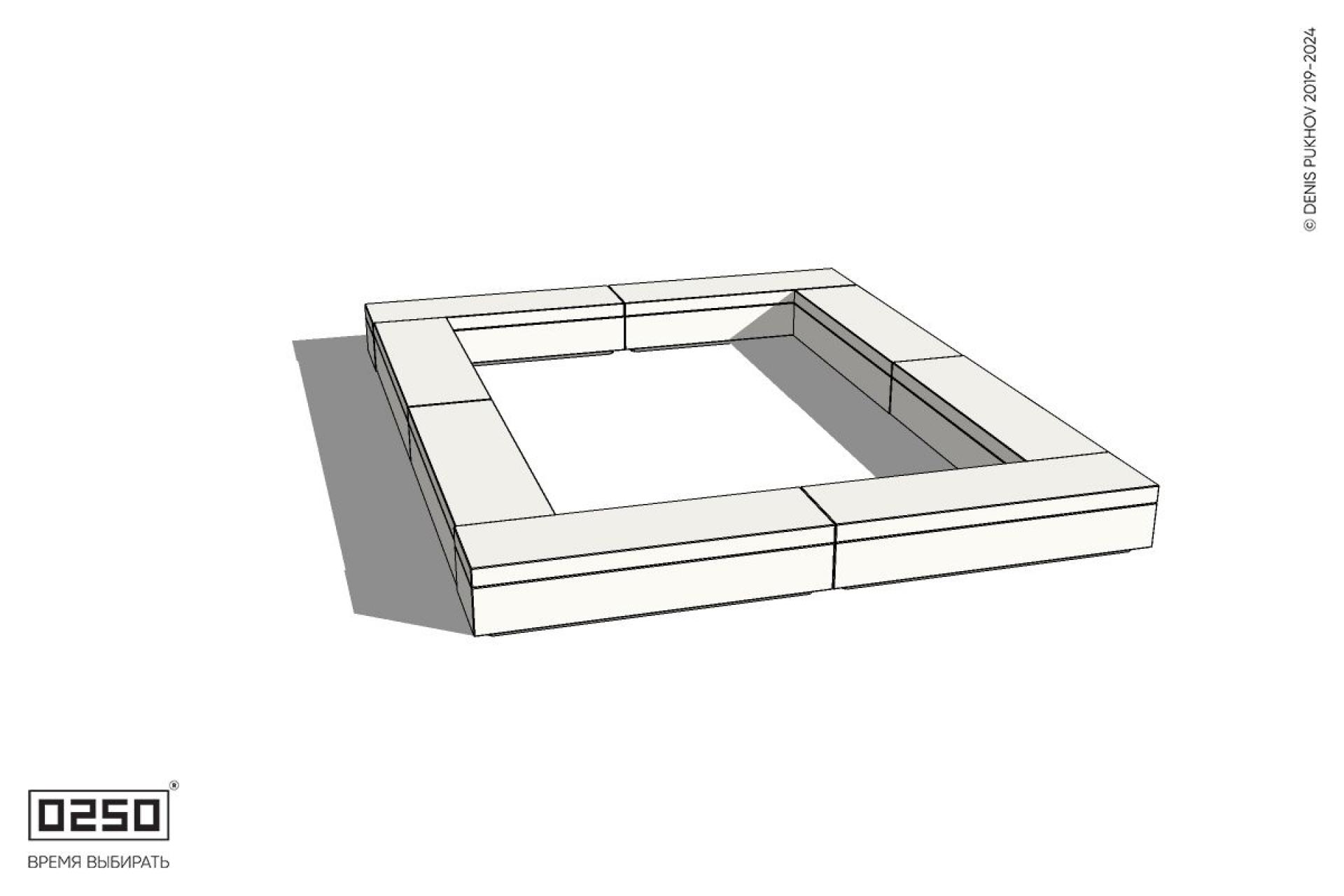 Уличная Бетонная четырехугольная двухпролетная скамейка  с двух-фасадной шириной на блоке производство 0250