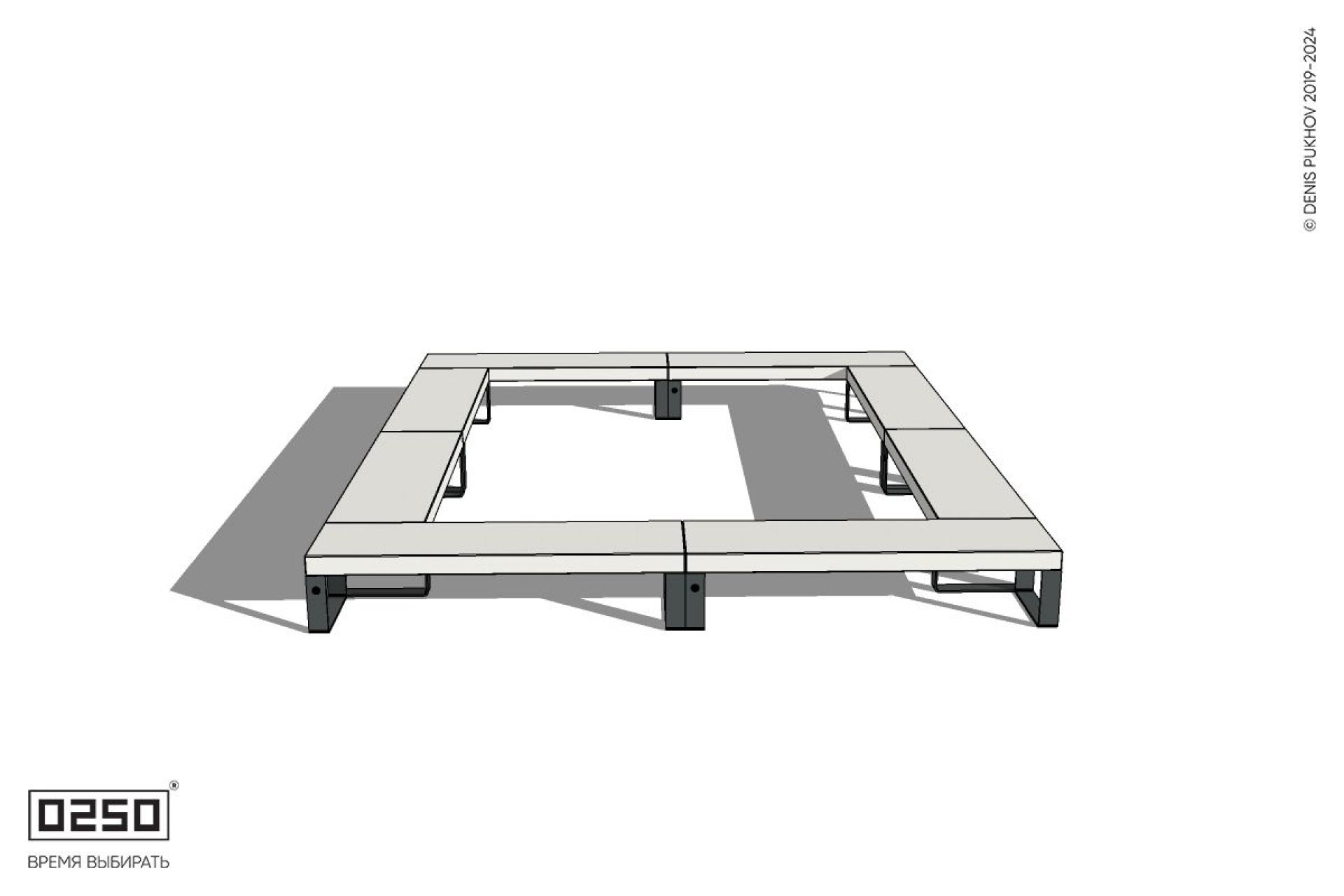 Уличная Бетонная четырехугольная двухпролетная скамейка с двух-фасадной шириной на ножках производство 0250 Уличная Бетонная четырехугольная двухпролетная скамейка с двух-фасадной шириной на ножках производство 0250