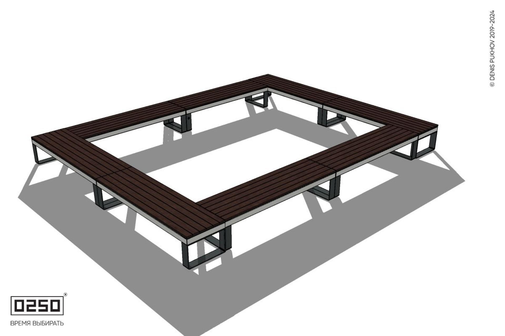Уличная Четырехугольная скамейка двухпролетная с двух-фасадной шириной на ножках производство 0250
