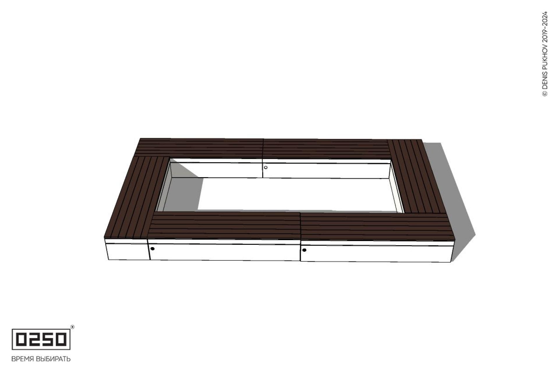 Уличная Четырехугольная скамейка двухпролетная с фасадно-торцевой шириной  на блоке производство 0250