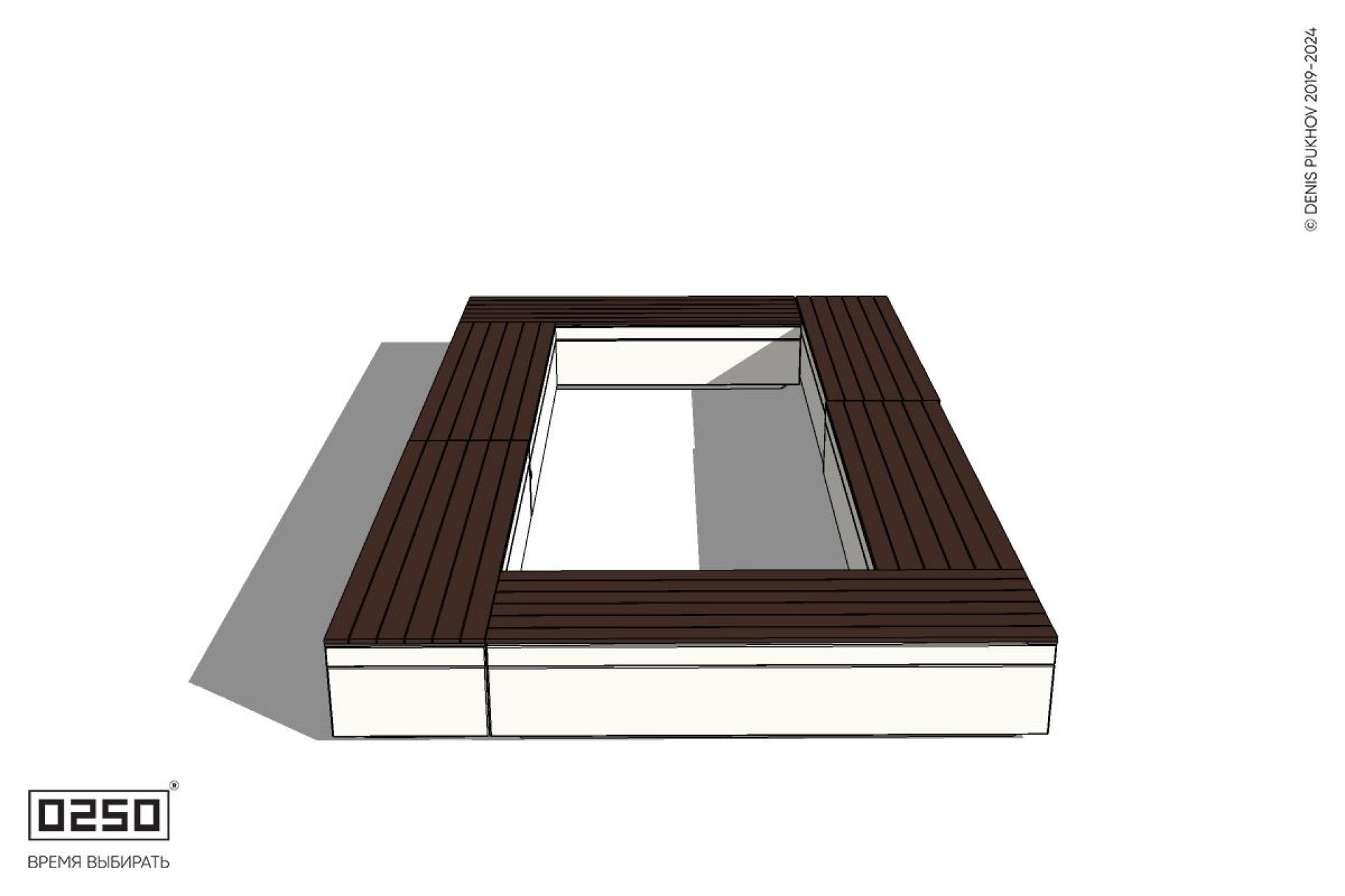 Уличная Четырехугольная скамейка двухпролетная с фасадно-торцевой шириной  на блоке производство 0250