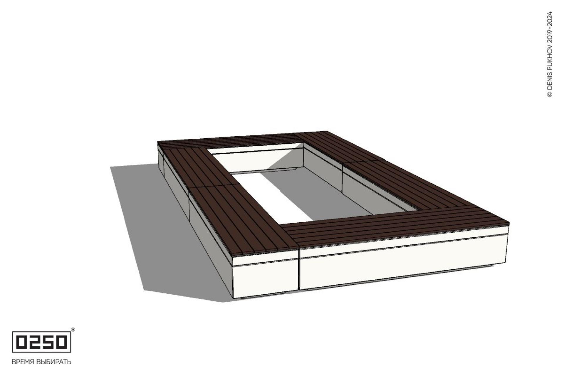 Уличная Четырехугольная скамейка двухпролетная с фасадно-торцевой шириной  на блоке производство 0250