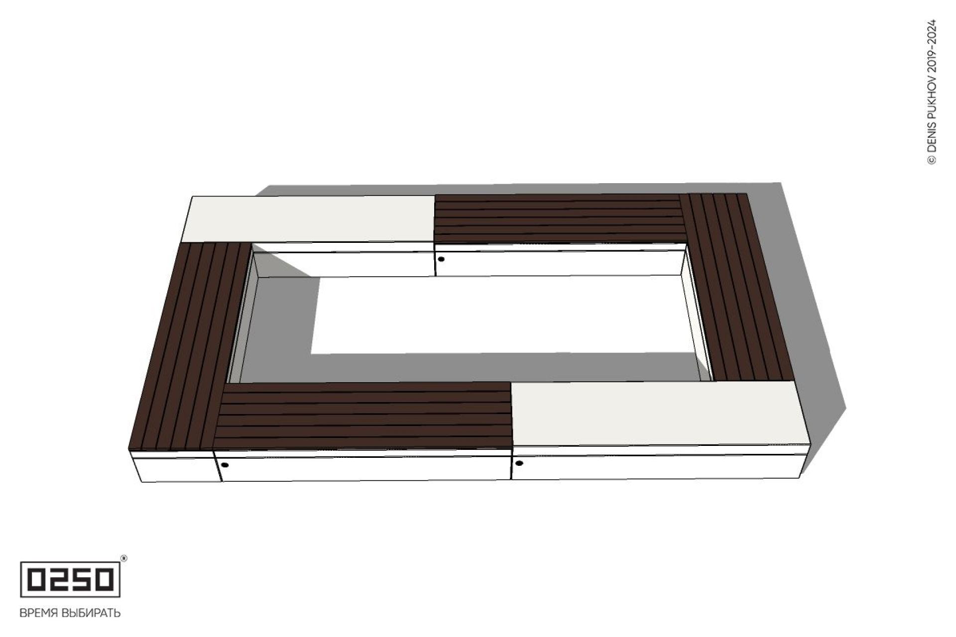 Уличная Четырехугольная скамейка двухпролетная с комбинированным настилом  на блоке производство 0250