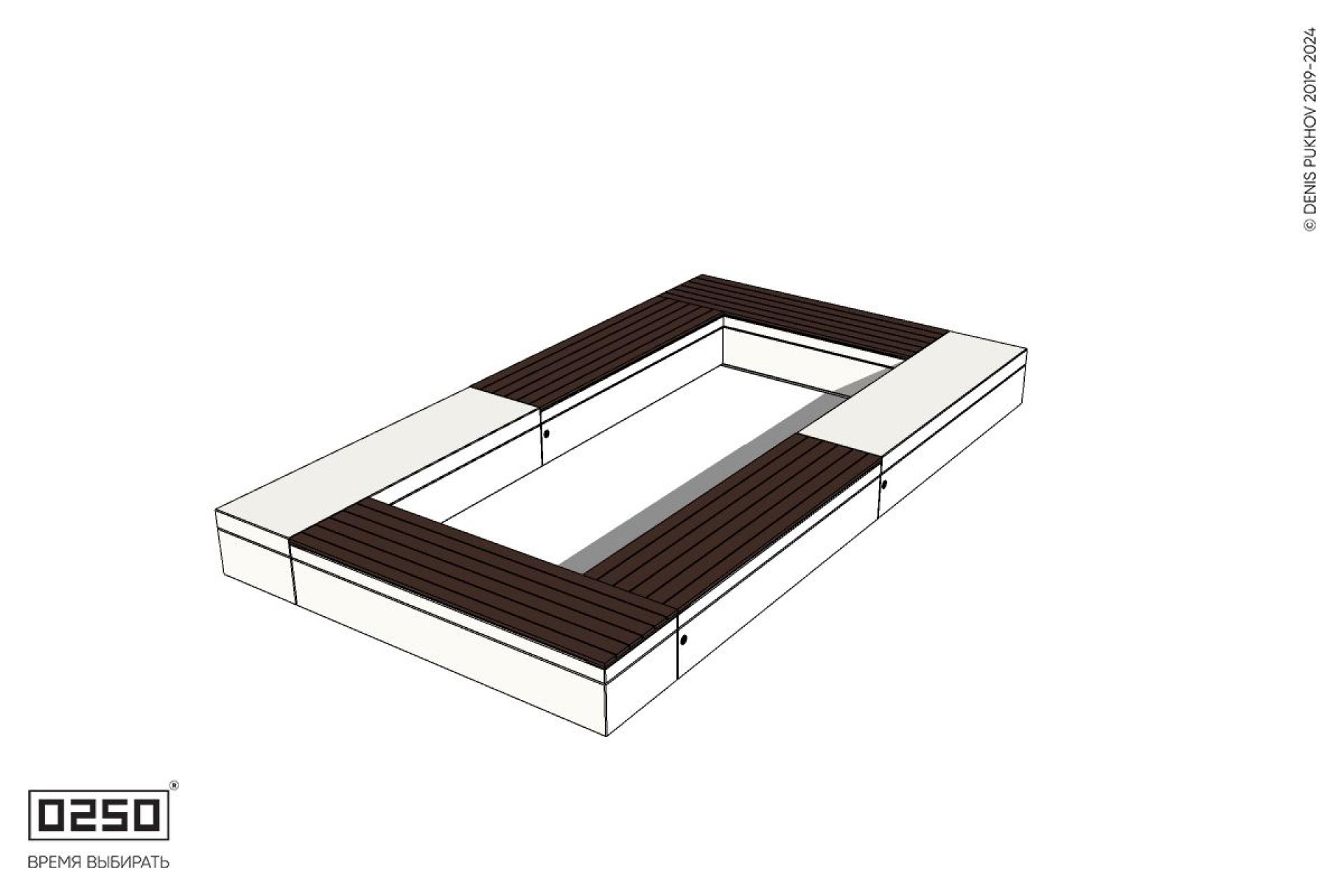 Уличная Четырехугольная скамейка двухпролетная с комбинированным настилом  на блоке производство 0250