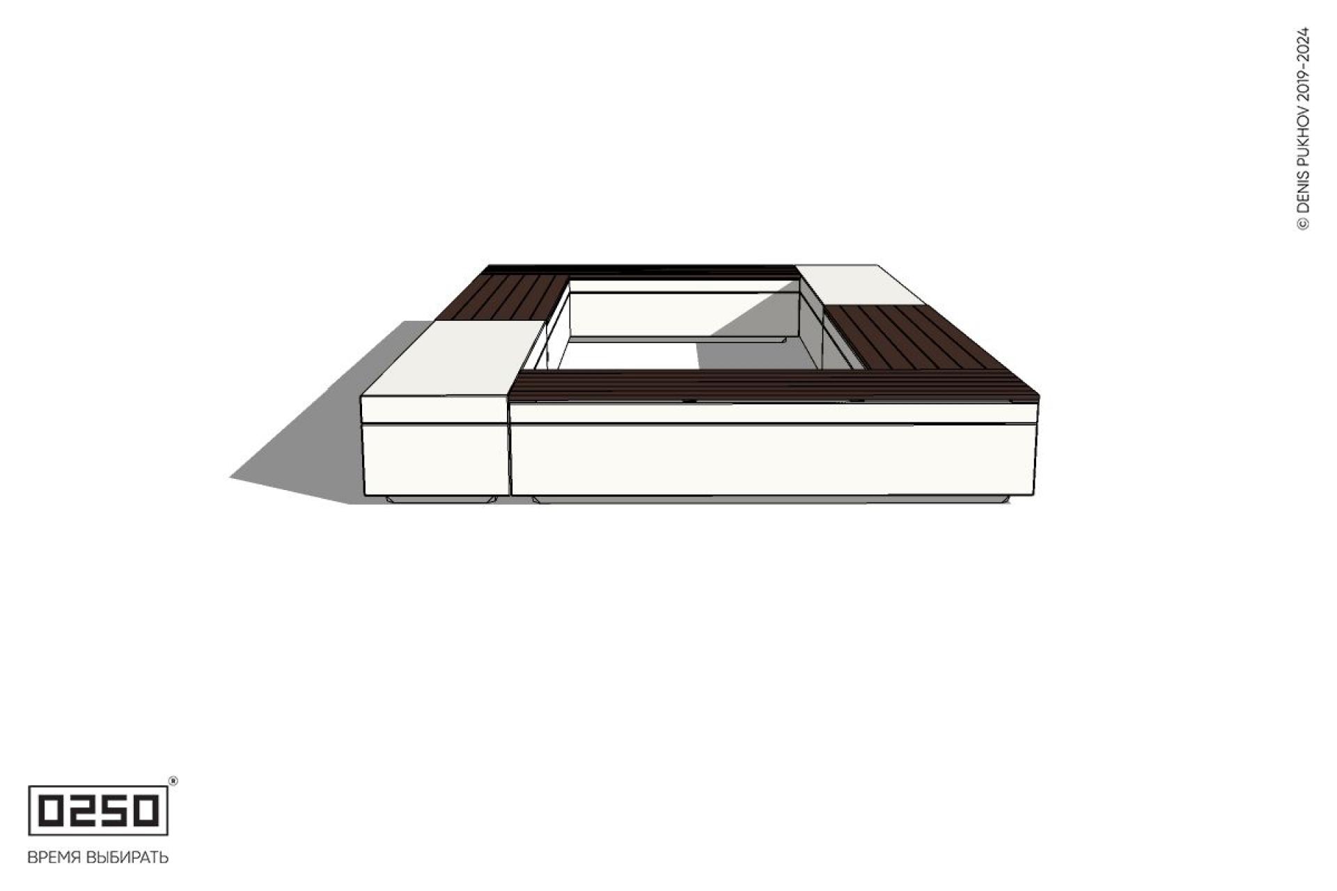 Уличная Четырехугольная скамейка двухпролетная с комбинированным настилом  на блоке производство 0250