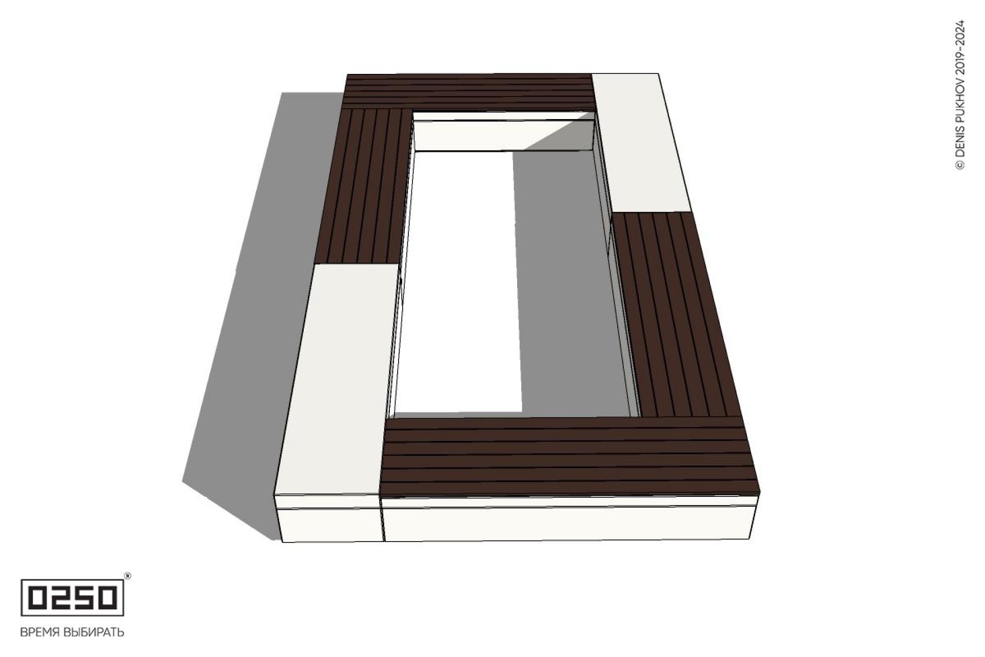 Уличная Четырехугольная скамейка двухпролетная с комбинированным настилом  на блоке производство 0250