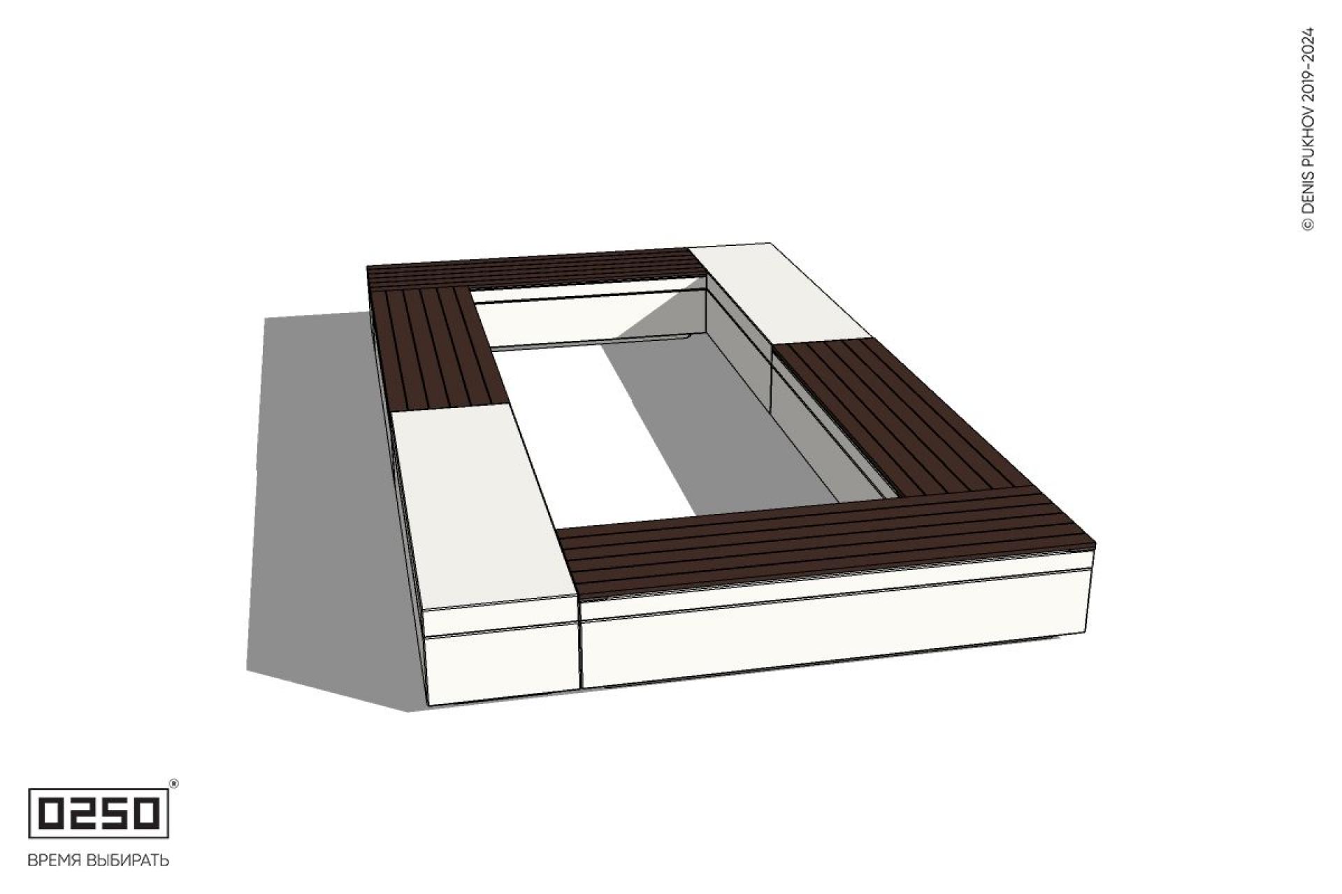 Уличная Четырехугольная скамейка двухпролетная с комбинированным настилом  на блоке производство 0250