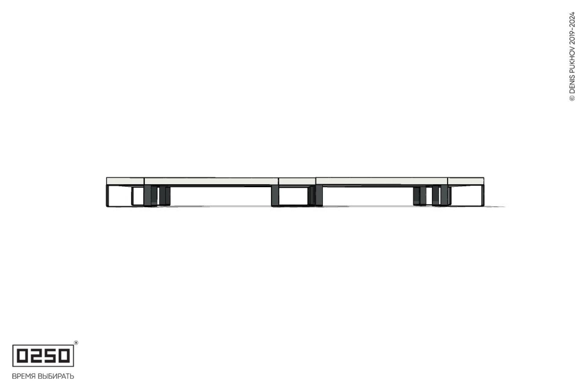 Уличная Бетонная четырехугольная скамейка двухпролетная ячеистая на ножках производство 0250