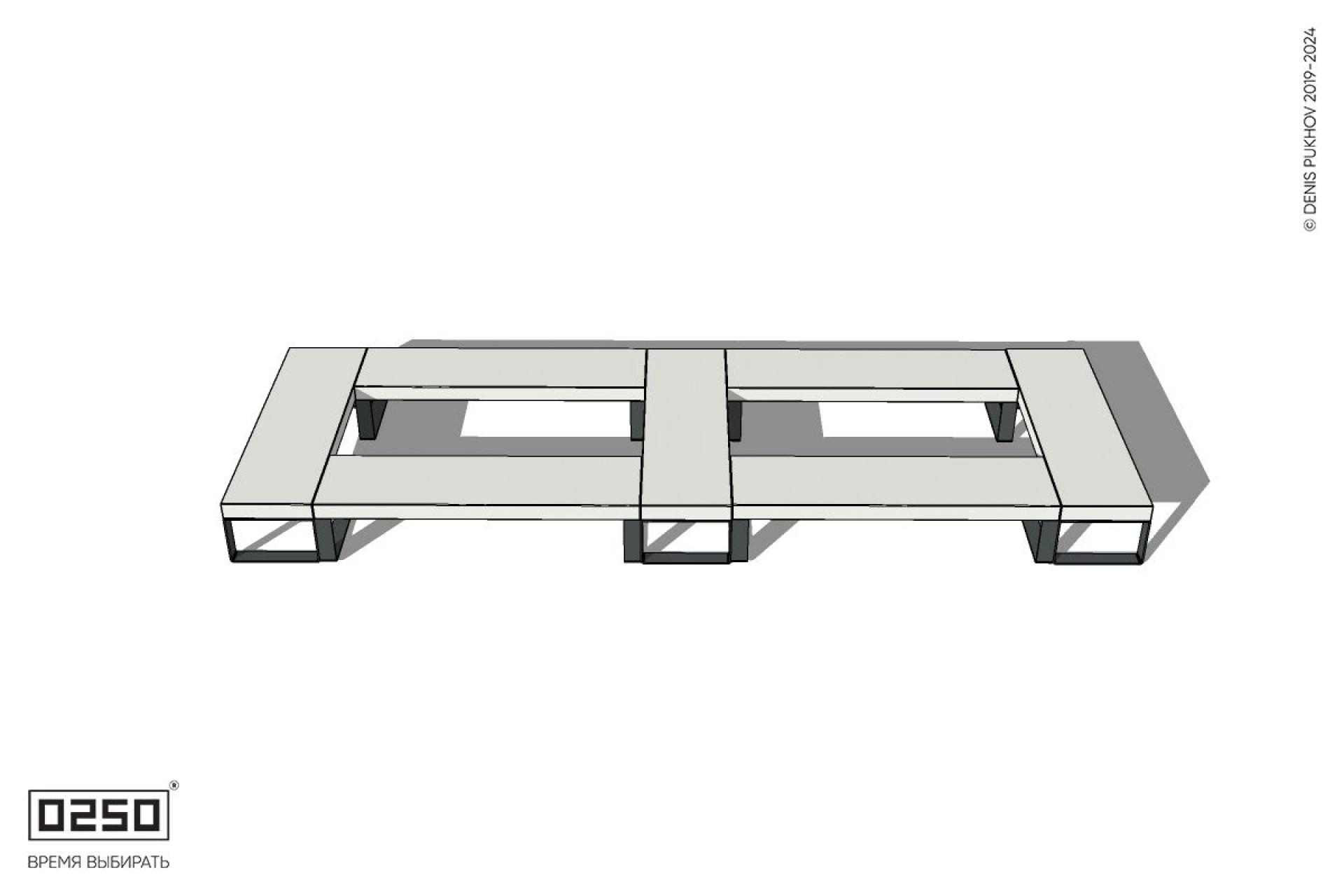 Уличная Бетонная четырехугольная скамейка двухпролетная ячеистая на ножках производство 0250