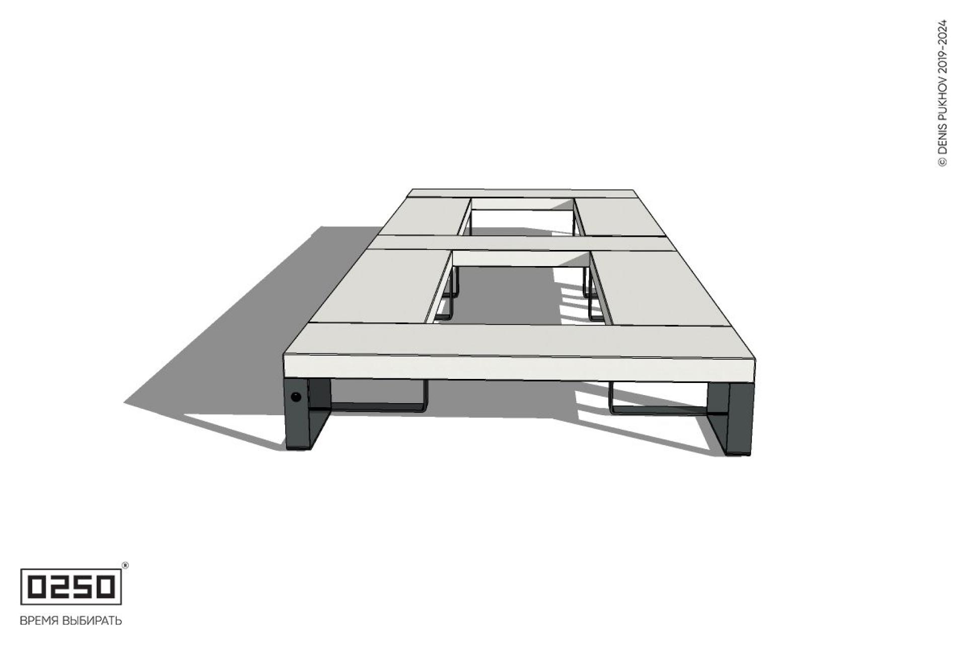 Уличная Бетонная четырехугольная скамейка двухпролетная ячеистая на ножках производство 0250