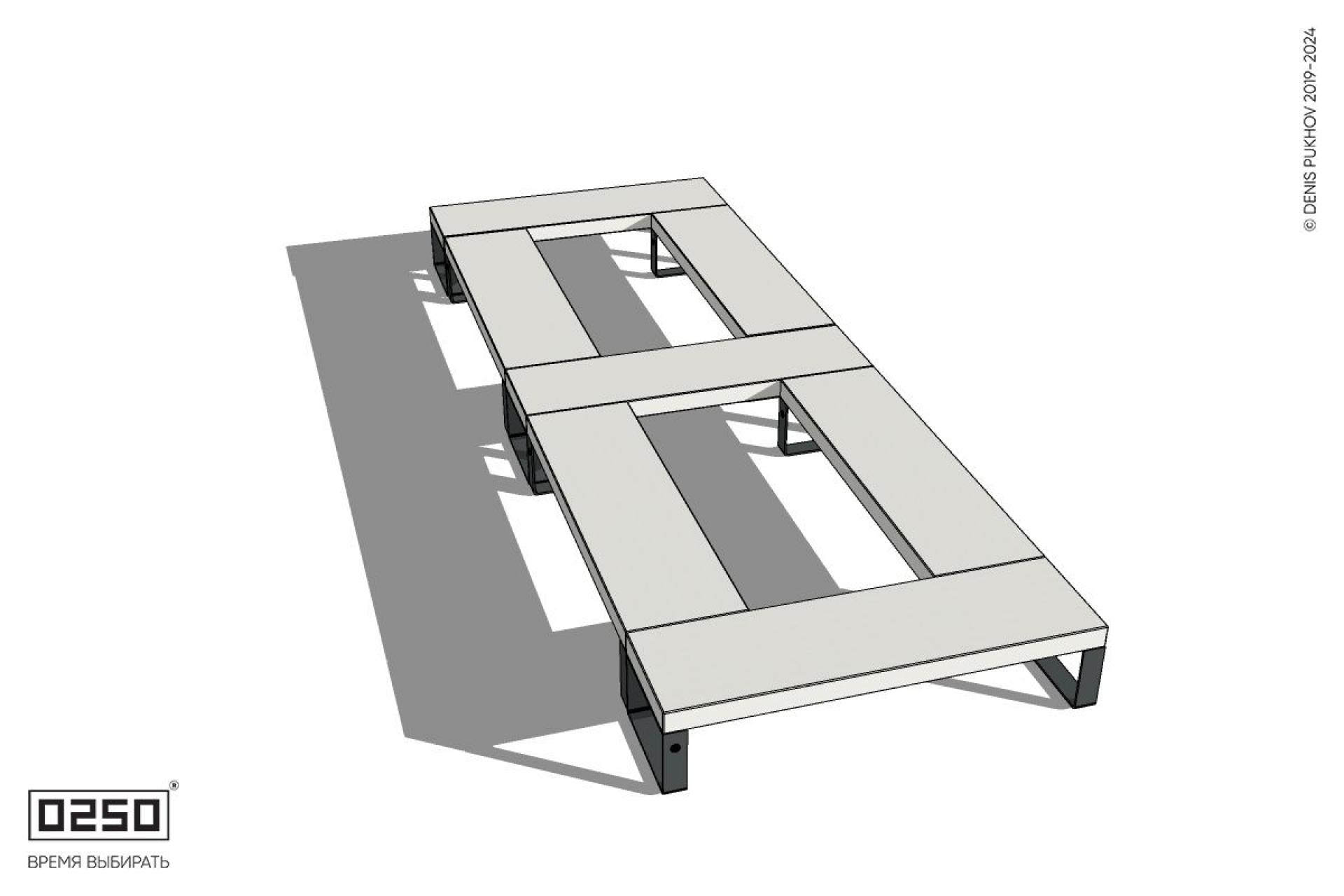 Уличная Бетонная четырехугольная скамейка двухпролетная ячеистая на ножках производство 0250