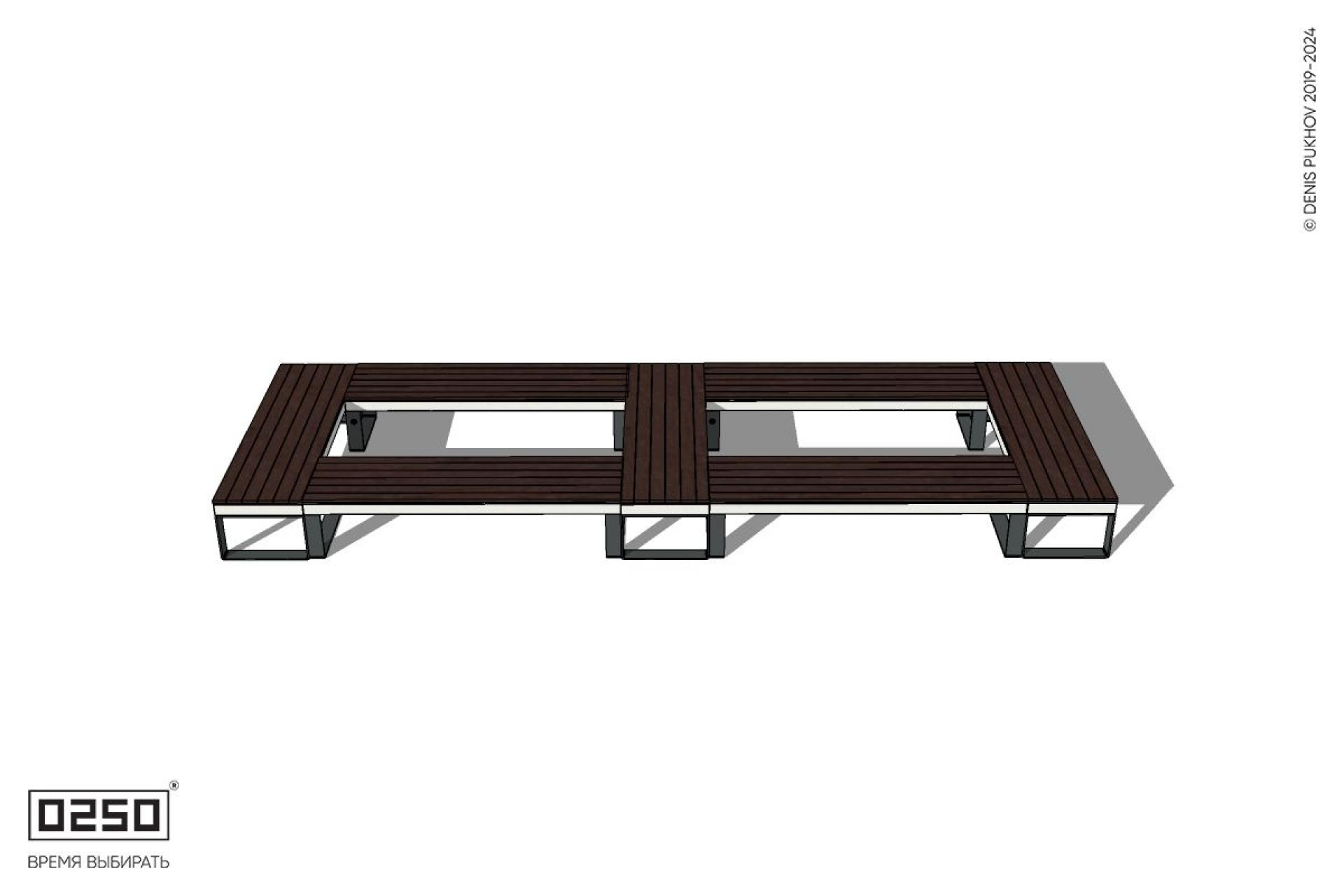 Уличная Четырехугольная скамейка двухпролетная ячеистая на ножках производство 0250 Уличная Четырехугольная скамейка двухпролетная ячеистая на ножках производство 0250