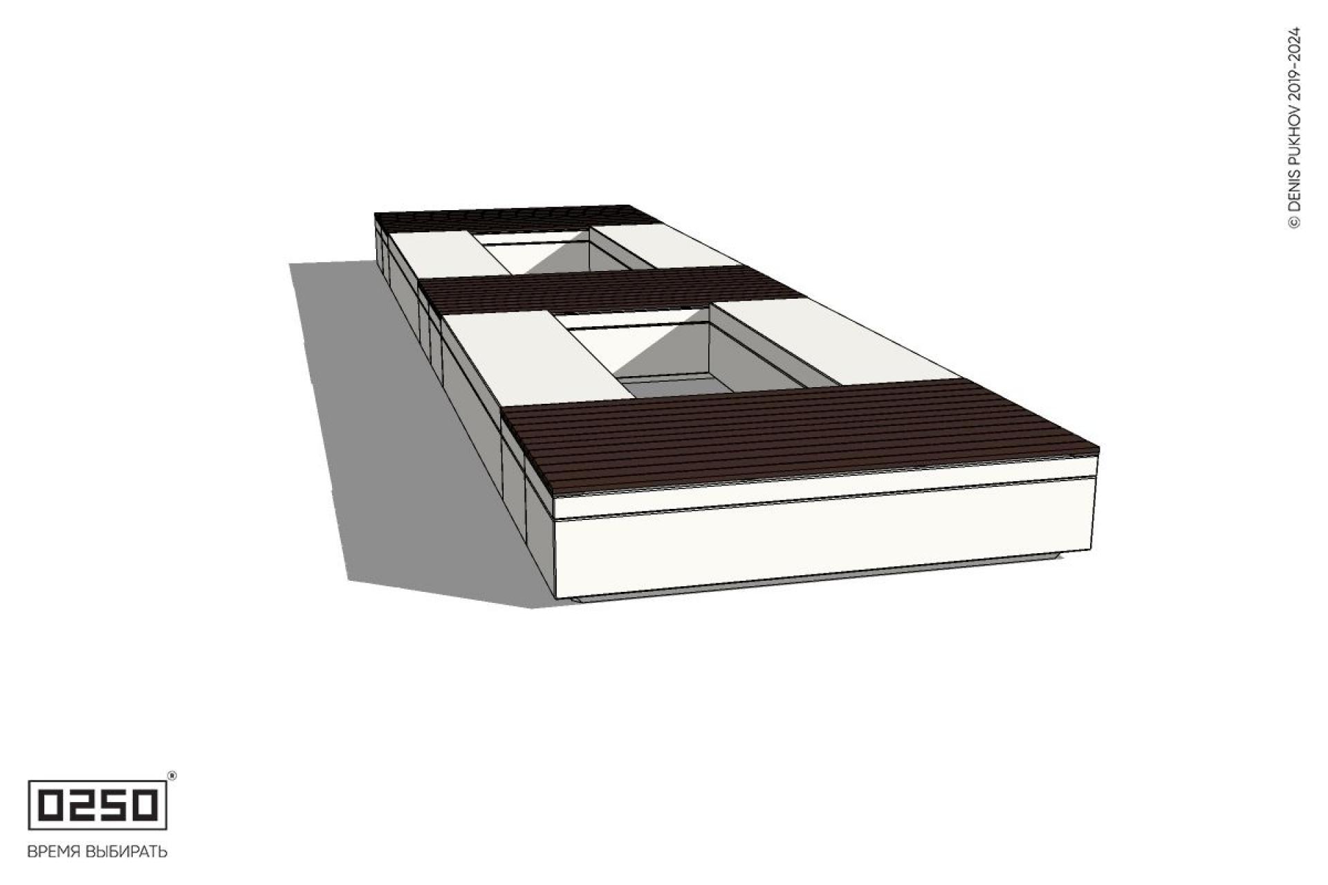 Уличная Четырехугольная двухпролетная ячеистая скамейка с двухрядной шириной и комбинированным настилом на блоке производство 0250 Уличная Четырехугольная двухпролетная ячеистая скамейка с двухрядной шириной и комбинированным настилом на блоке производство 0250