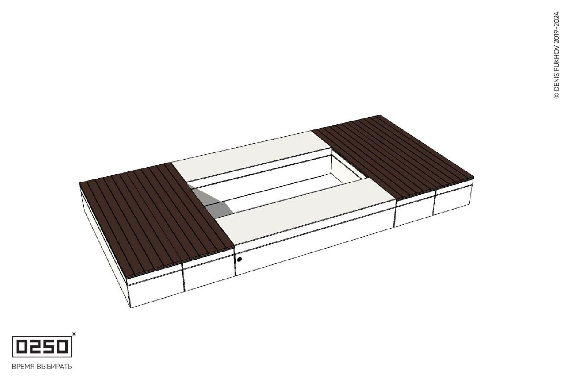 Уличная Скамейка четырехугольная с двухрядной шириной и комбинированным настилом на блоке производство 0250