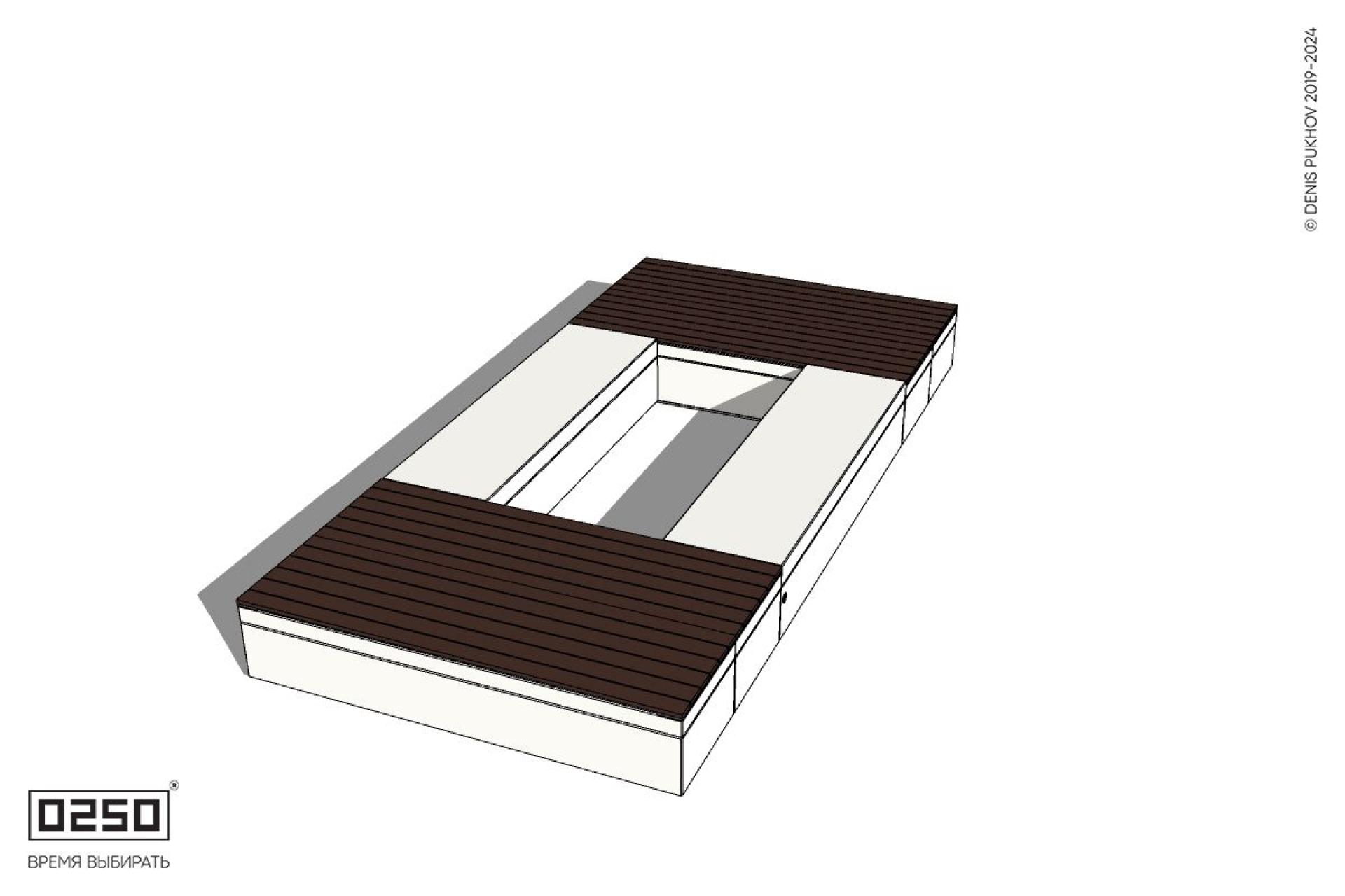 Уличная Скамейка четырехугольная с двухрядной шириной и комбинированным настилом на блоке производство 0250