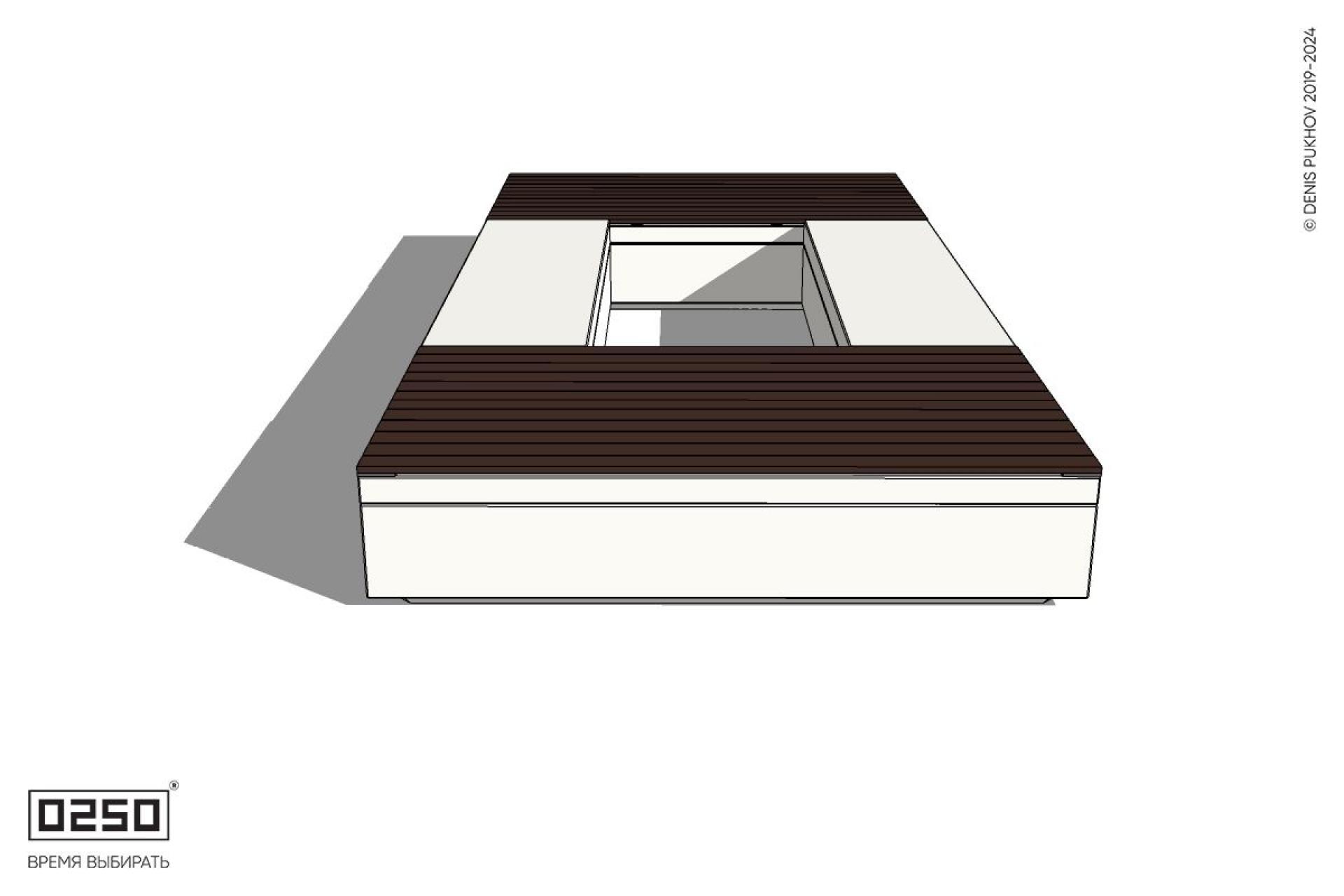 Уличная Скамейка четырехугольная с двухрядной шириной и комбинированным настилом на блоке производство 0250