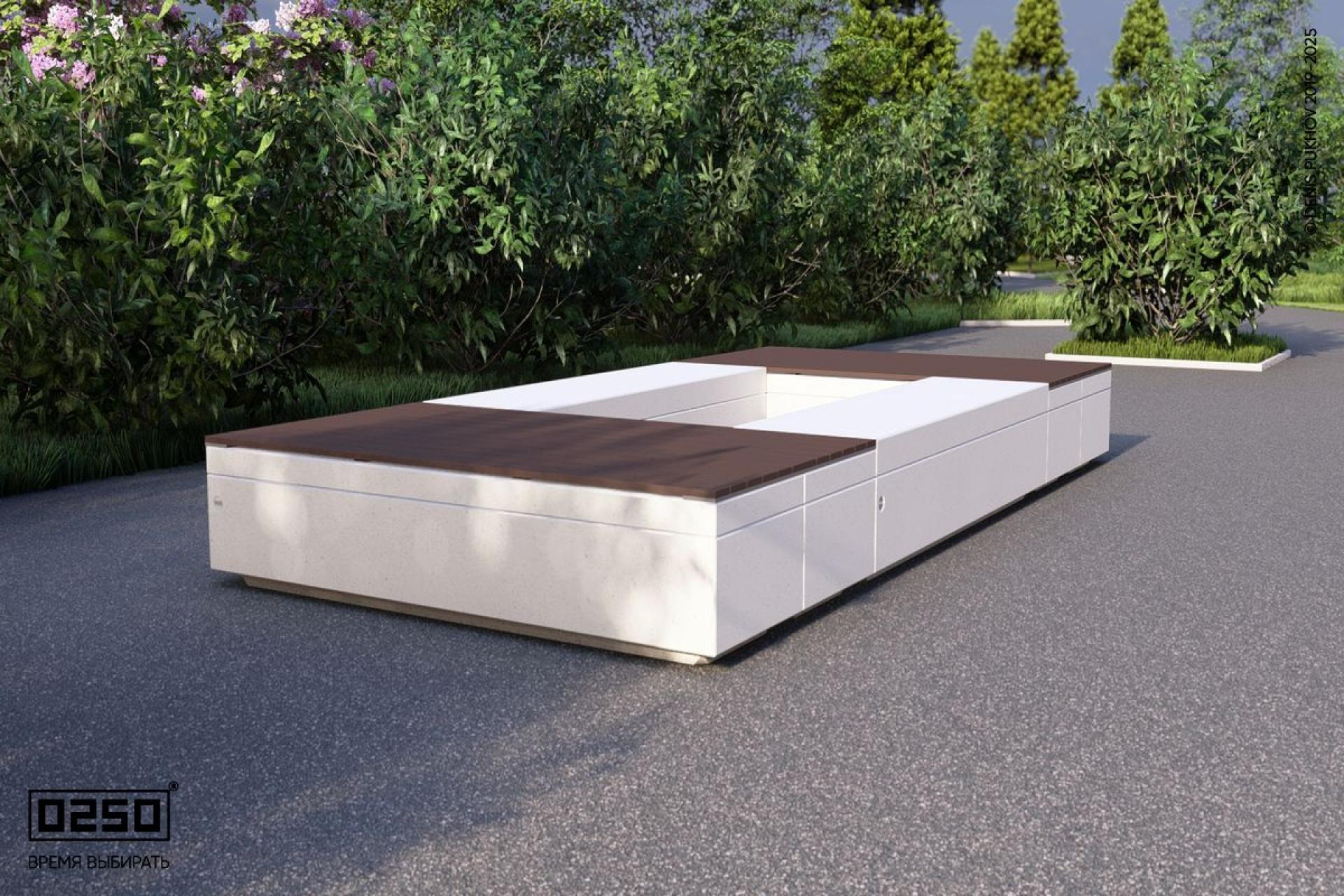 Уличная Скамейка четырехугольная с двухрядной шириной и комбинированным настилом на блоке производство 0250, module