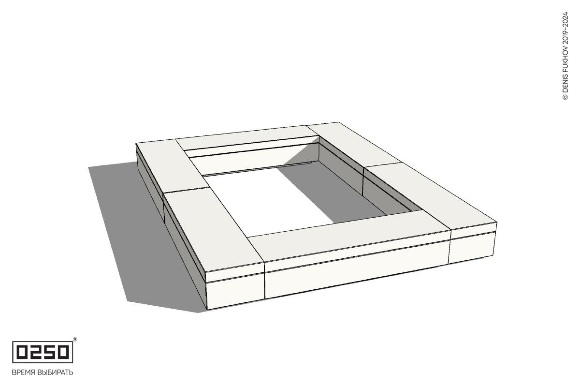 Уличная Бетонная четырехугольная скамейка с фасадно-двух торцевой шириной на блоке производство 0250