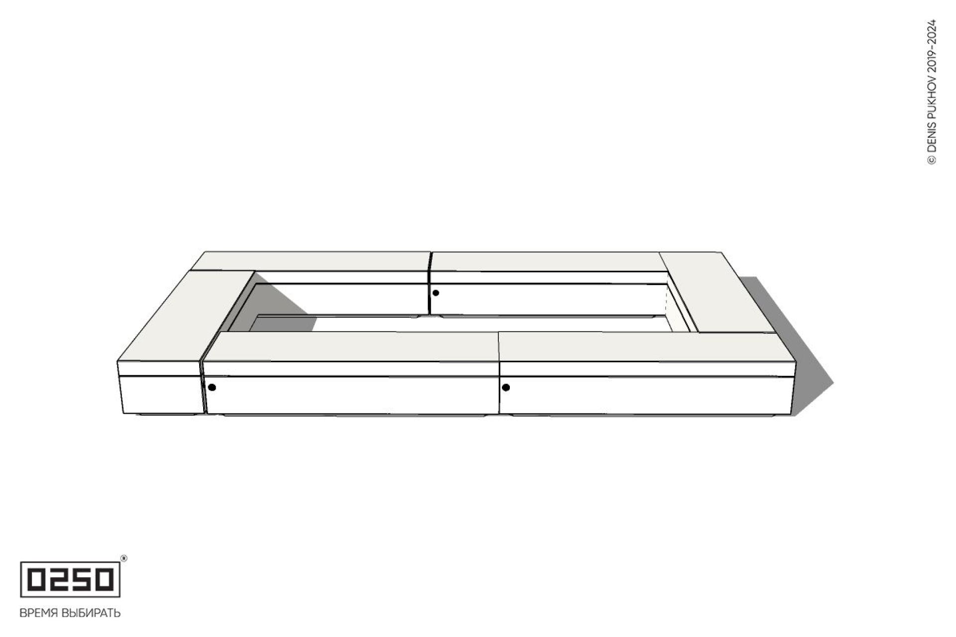 Уличная Бетонная четырехугольная скамейка с фасадно-торцевой шириной на блоке производство 0250