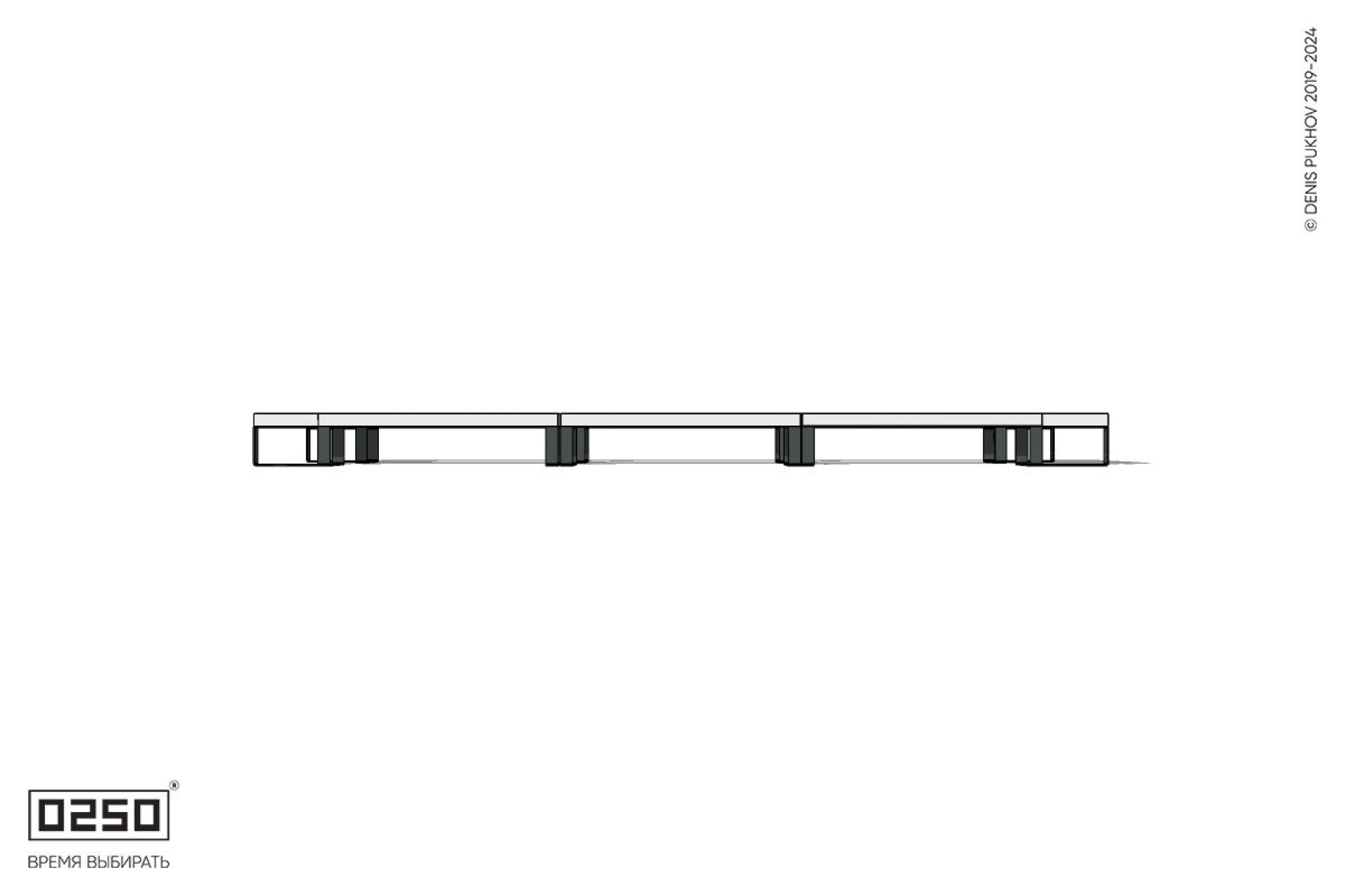 Уличная Бетонная скамейка  четырехугольная трехпролетная на ножках производство 0250