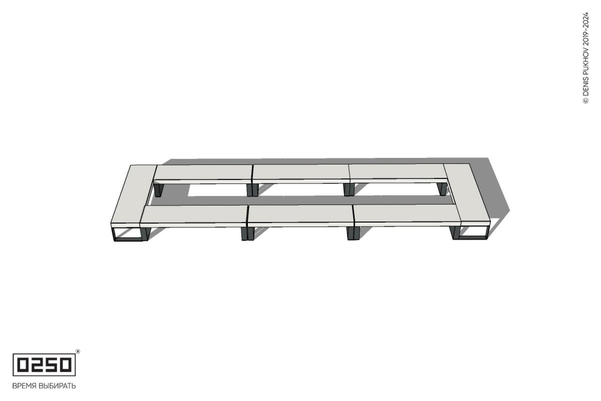 Уличная Бетонная скамейка  четырехугольная трехпролетная на ножках производство 0250