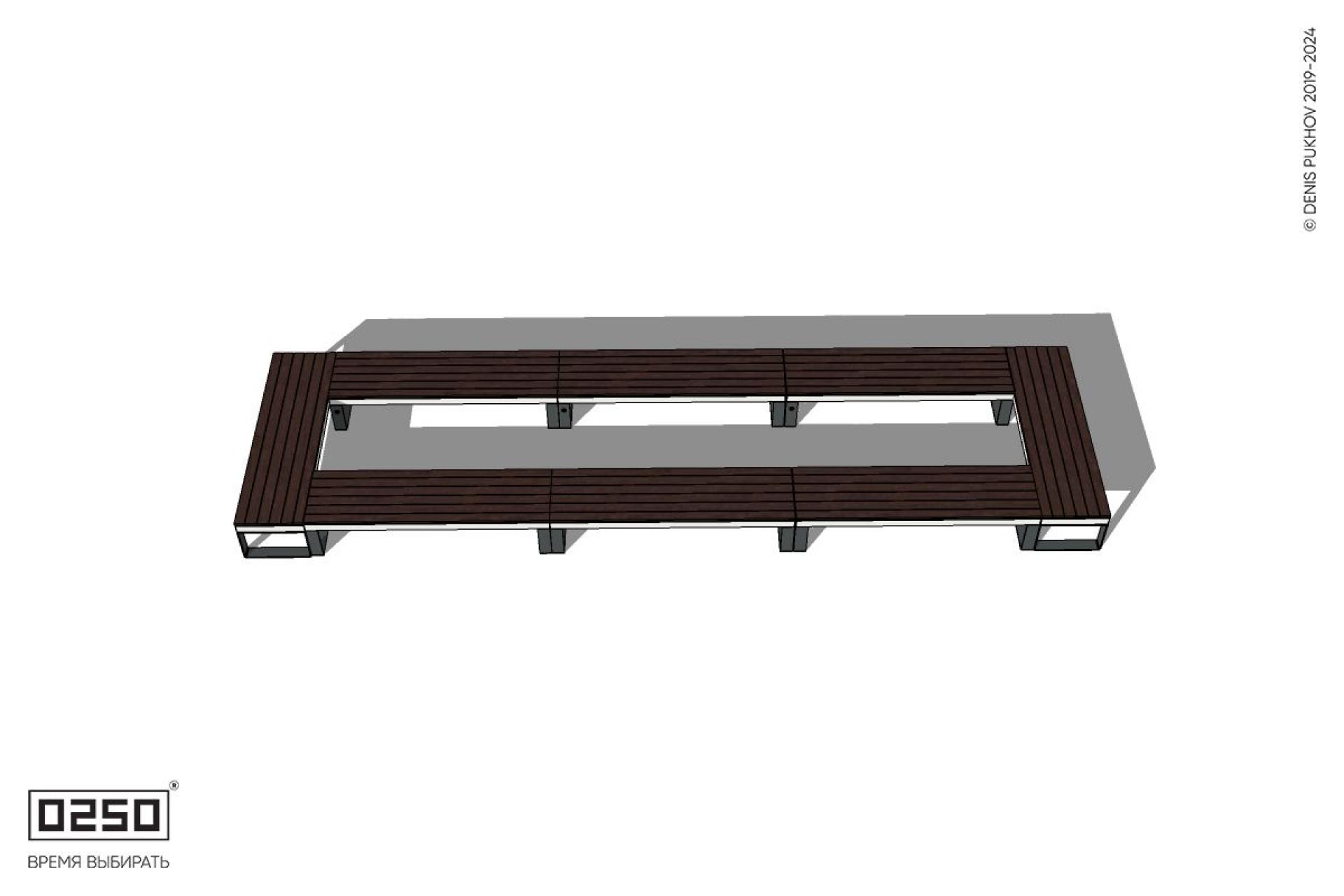 Уличная Четырехугольная скамейка трехпролетная на ножках производство 0250 Уличная Четырехугольная скамейка трехпролетная на ножках производство 0250