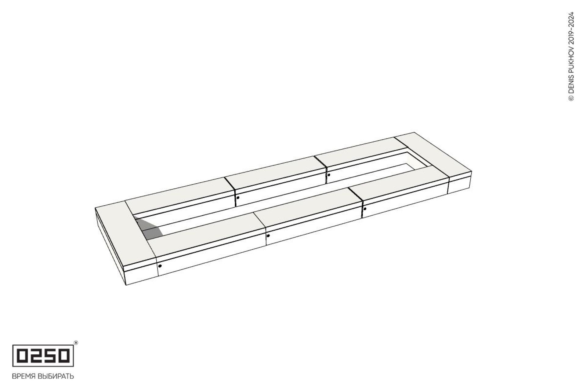 Уличная Бетонная четырехугольная скамейка трехпролетная на блоке производство 0250