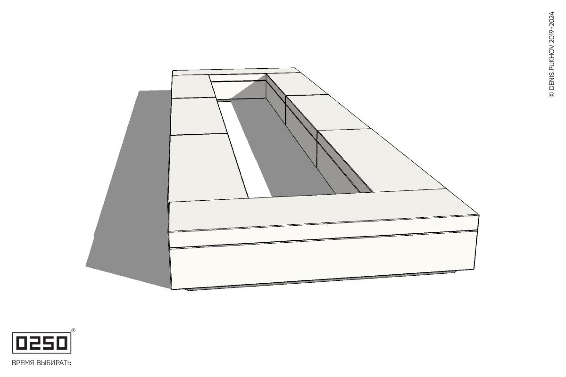 Уличная Бетонная четырехугольная скамейка трехпролетная на блоке производство 0250