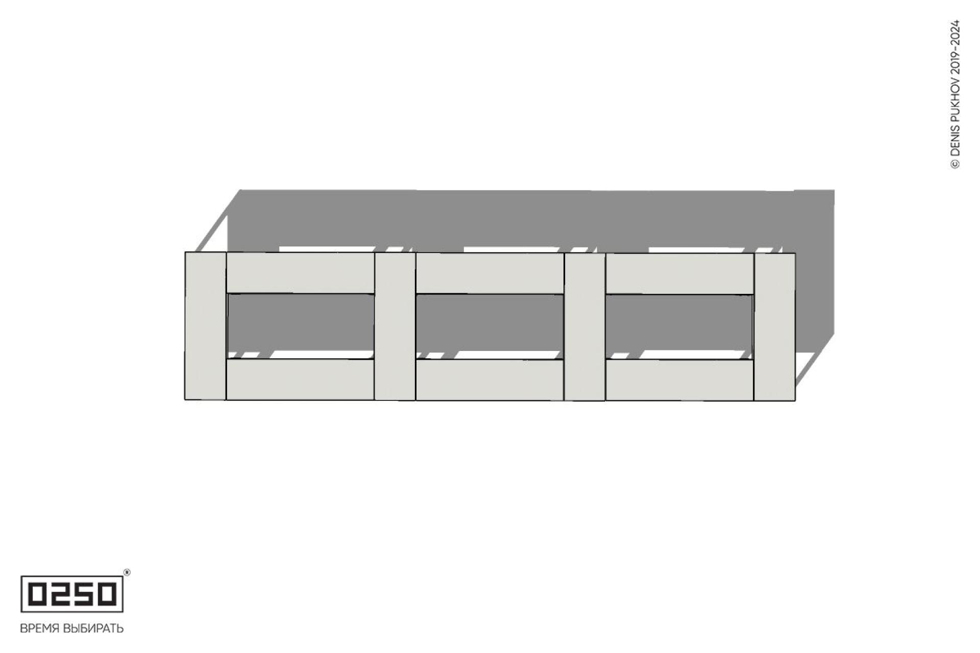 Бетонная четырехугольная скамейка трехпролетная ячеистая на ножках Уличная Бетонная четырехугольная скамейка трехпролетная ячеистая на ножках производство 0250, module
