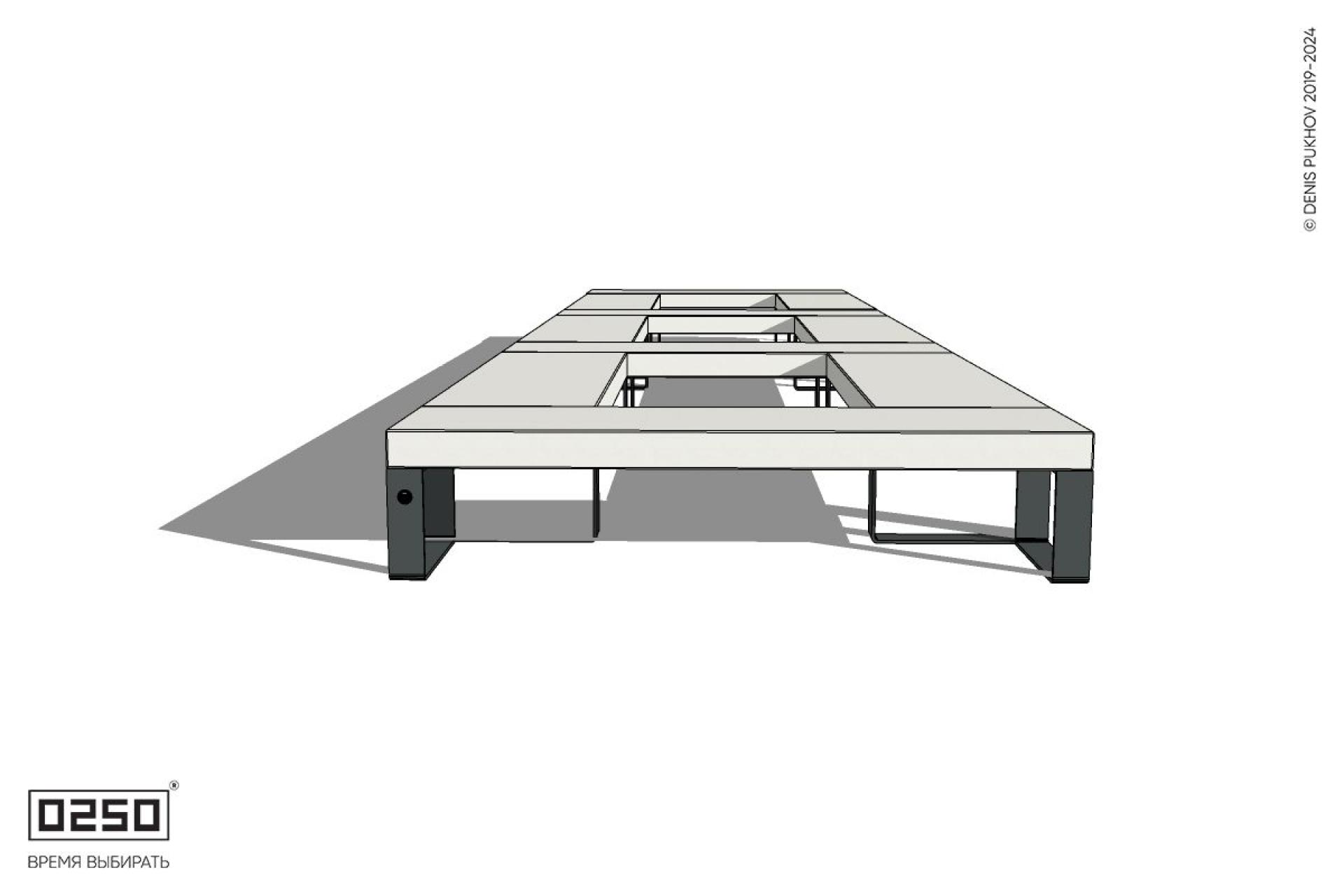 Уличная Бетонная четырехугольная скамейка трехпролетная ячеистая на ножках производство 0250 Уличная Бетонная четырехугольная скамейка трехпролетная ячеистая на ножках производство 0250