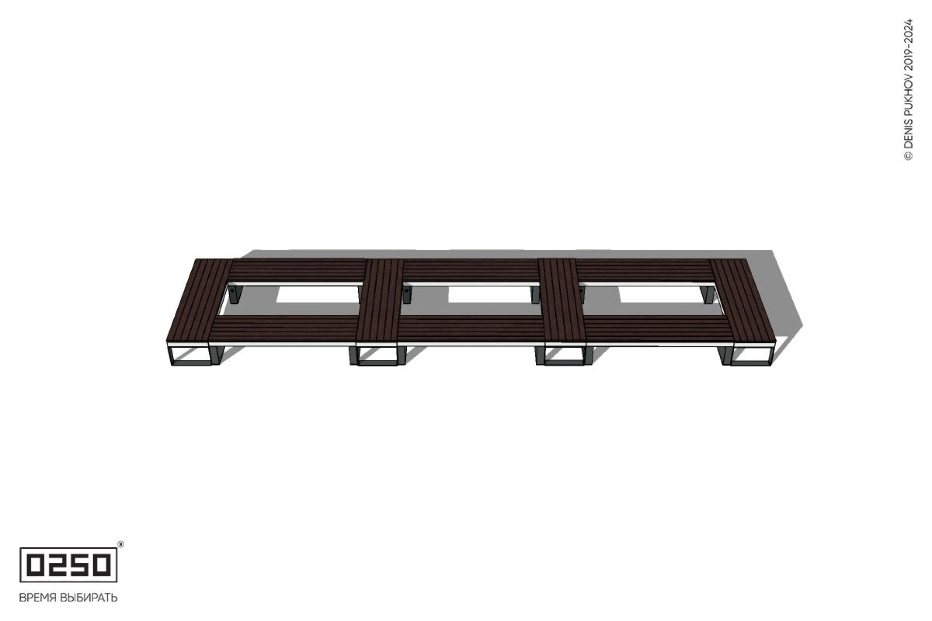 Уличная Четырехугольная скамейка трехпролетная ячеистая на ножках производство 0250