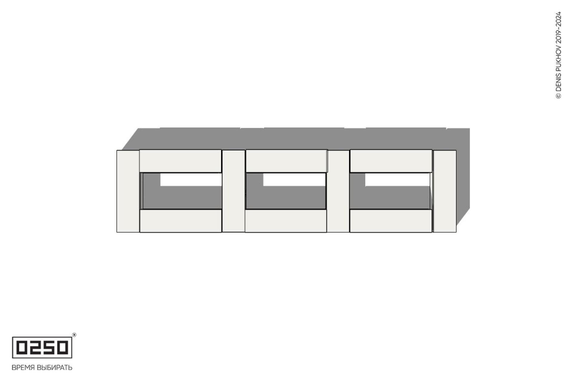 Уличная Бетонная четырехугольная скамейка трехпролетная ячеистая на блоке производство 0250, module