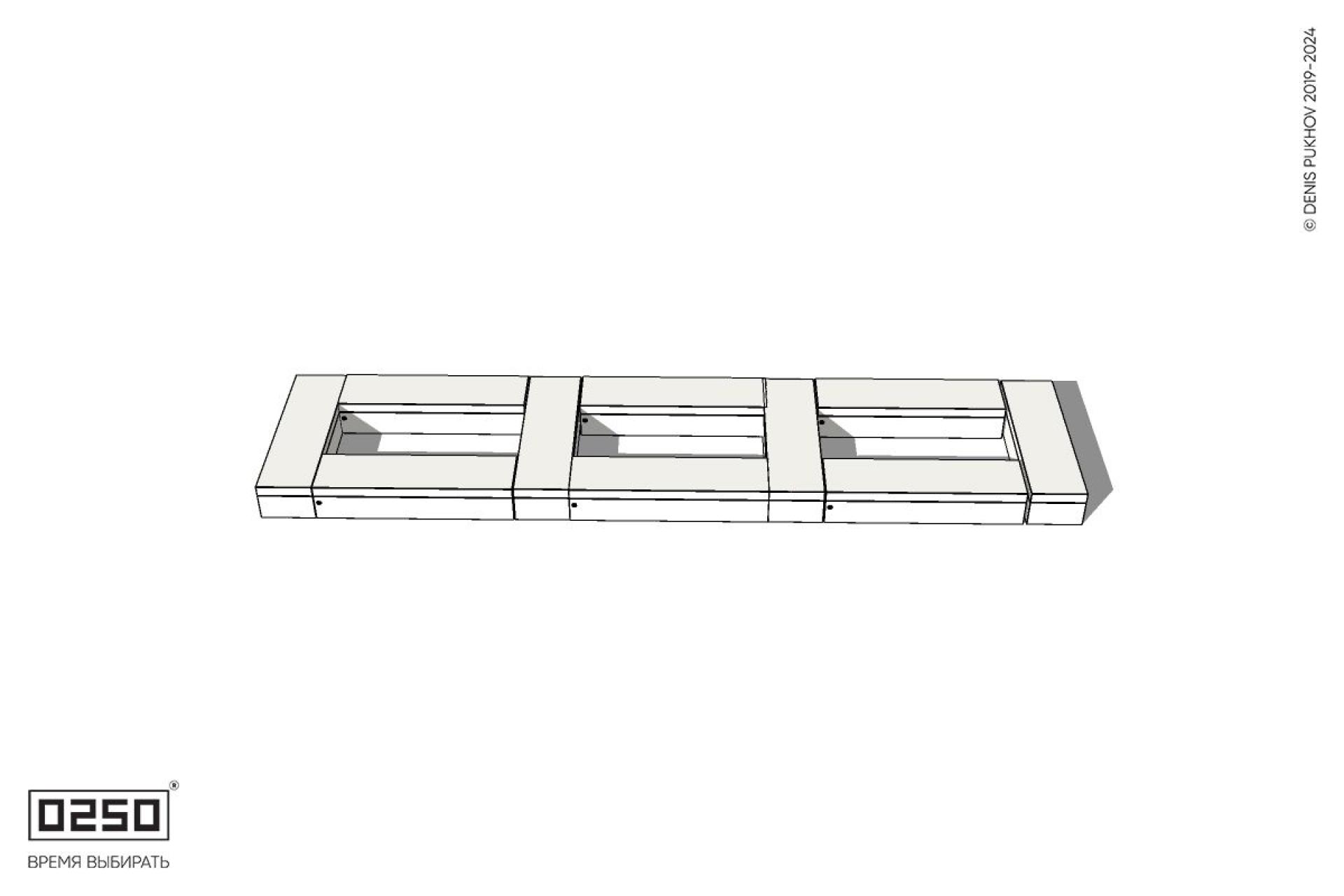 Уличная Бетонная четырехугольная скамейка трехпролетная ячеистая на блоке производство 0250