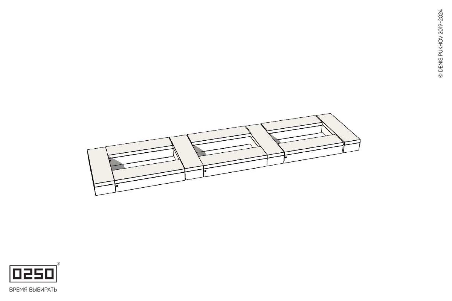 Уличная Бетонная четырехугольная скамейка трехпролетная ячеистая на блоке производство 0250