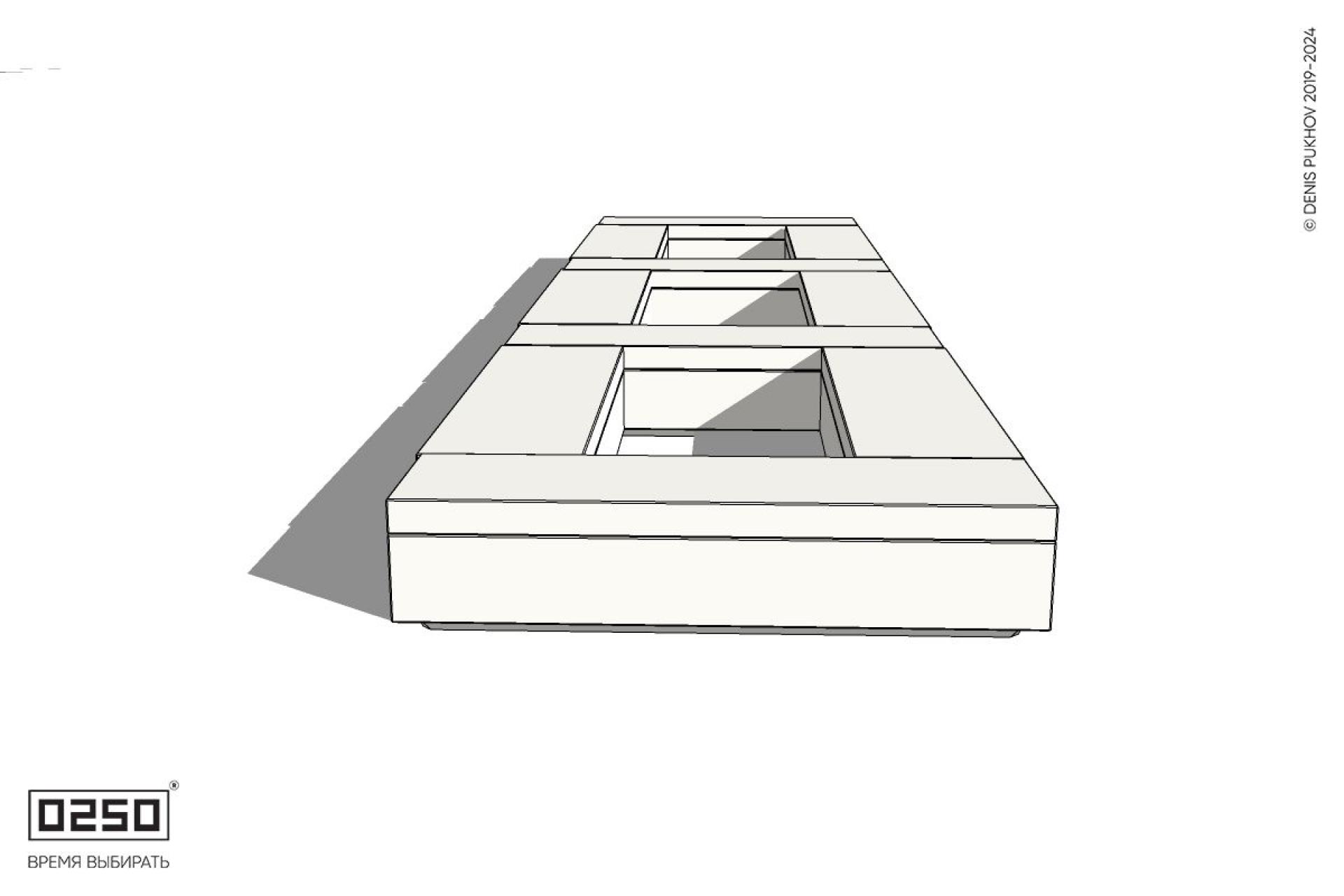 Уличная Бетонная четырехугольная скамейка трехпролетная ячеистая на блоке производство 0250