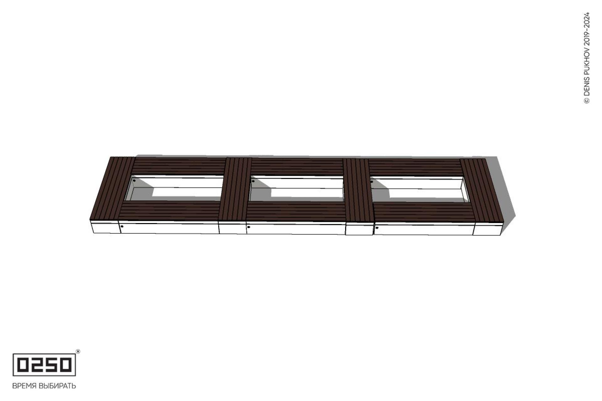 Уличная Четырехугольная скамейка трехпролетная ячеистая на блоке производство 0250 Уличная Четырехугольная скамейка трехпролетная ячеистая на блоке производство 0250