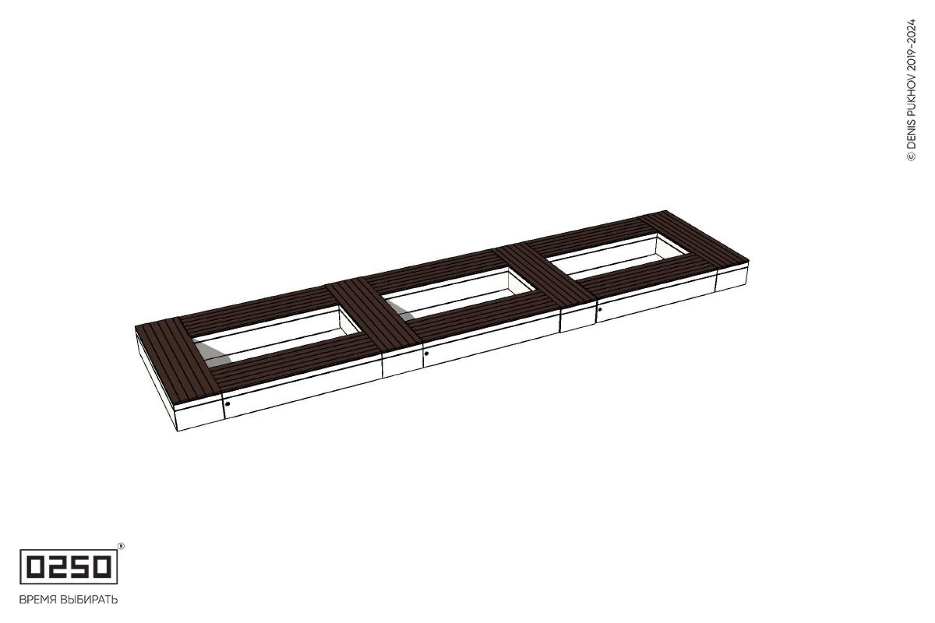 Уличная Четырехугольная скамейка трехпролетная ячеистая на блоке производство 0250 Уличная Четырехугольная скамейка трехпролетная ячеистая на блоке производство 0250