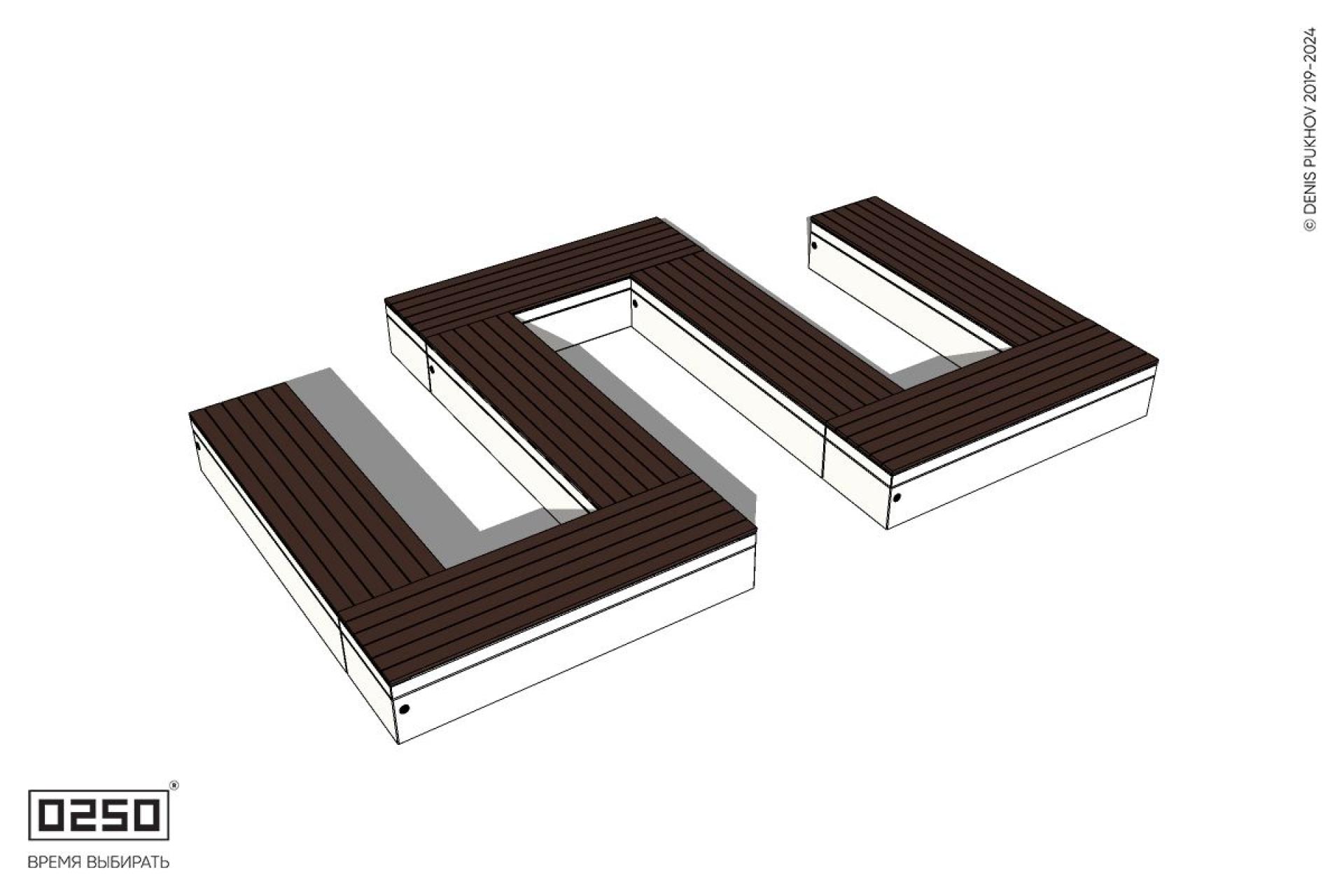 Уличная W-образная прямоугольная широкая скамейка на блоке производство 0250