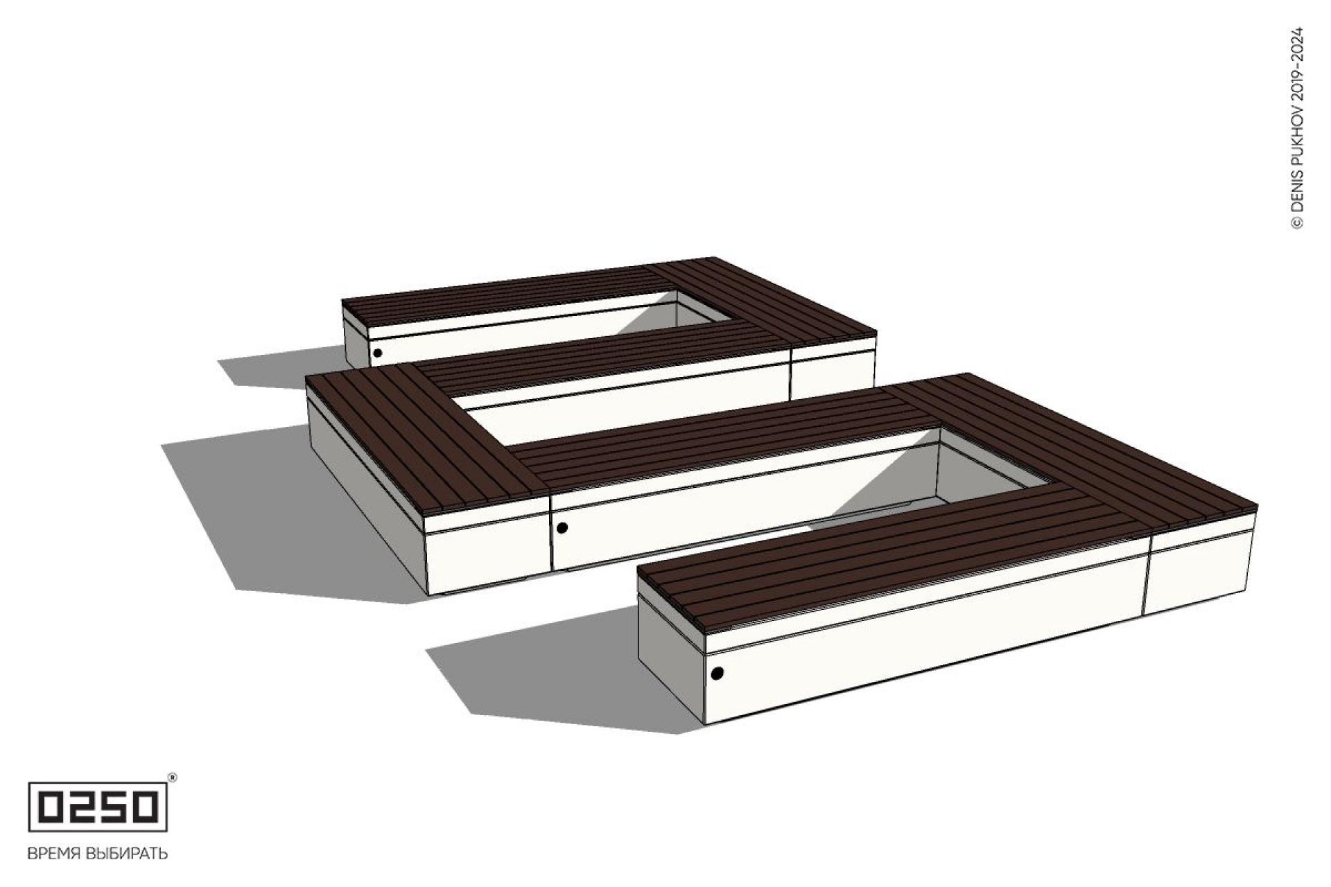 Уличная W-образная прямоугольная широкая скамейка на блоке производство 0250