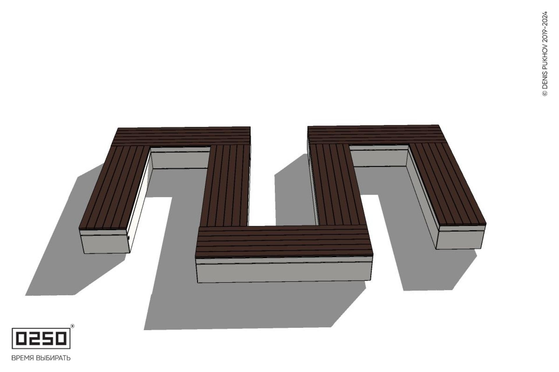 Уличная W-образная прямоугольная широкая скамейка на блоке производство 0250