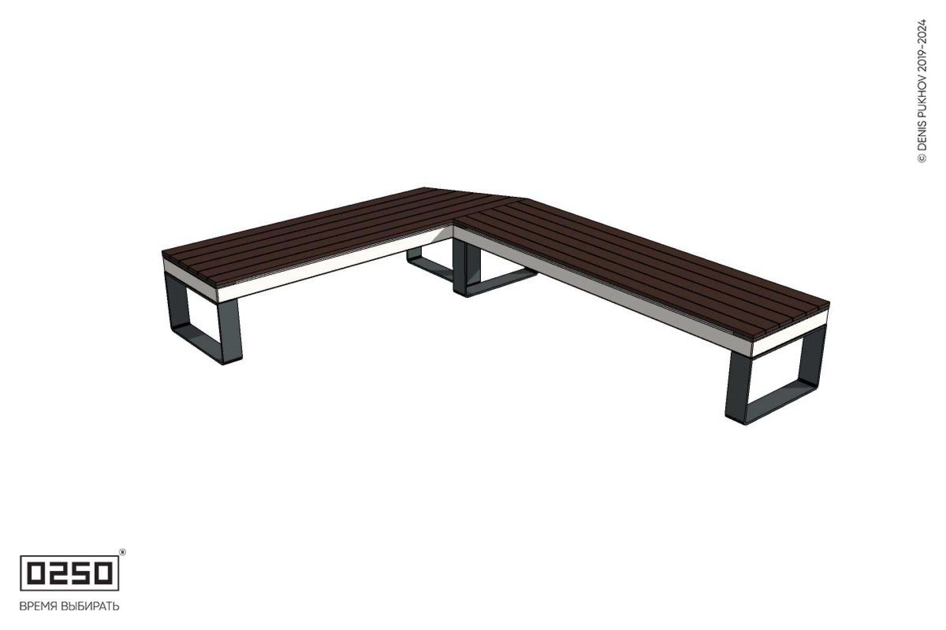 Уличная Прямоугольная усечённая скамейка на ножках производство 0250 Уличная Прямоугольная усечённая скамейка на ножках производство 0250