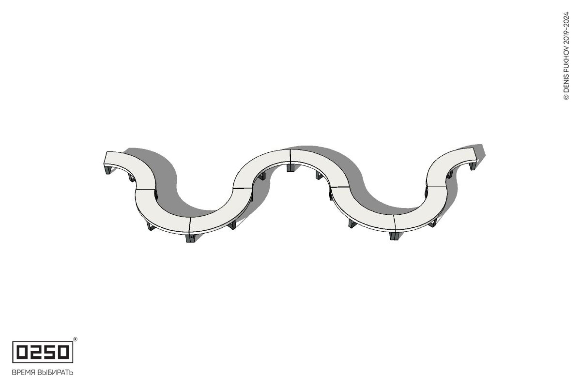 Уличная Бетонная M-образная волнообразная скамейка на ножках производство 0250