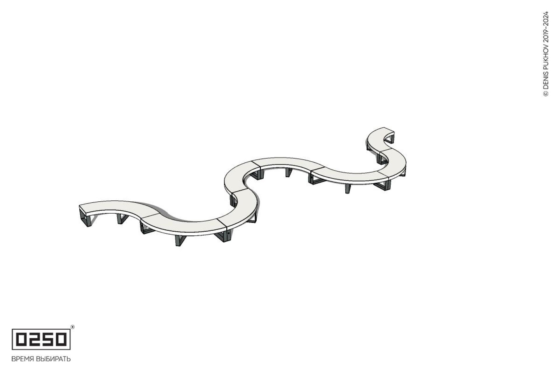 Уличная Бетонная M-образная волнообразная скамейка на ножках производство 0250