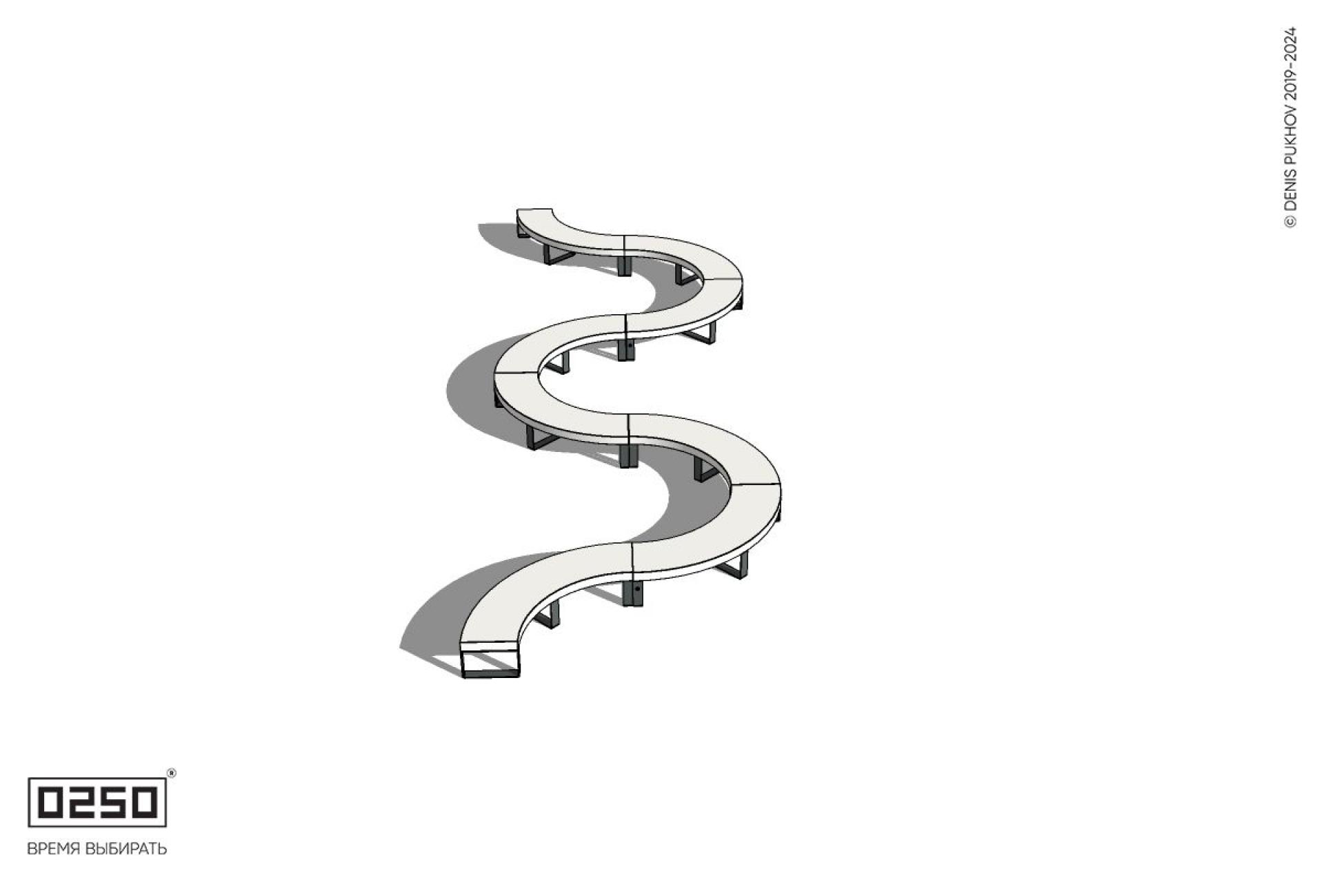 Уличная Бетонная M-образная волнообразная скамейка на ножках производство 0250