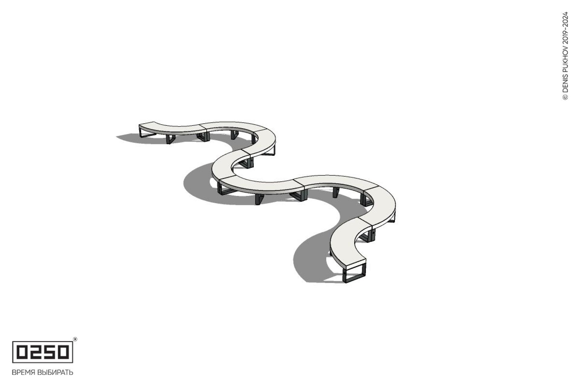 Уличная Бетонная M-образная волнообразная скамейка на ножках производство 0250