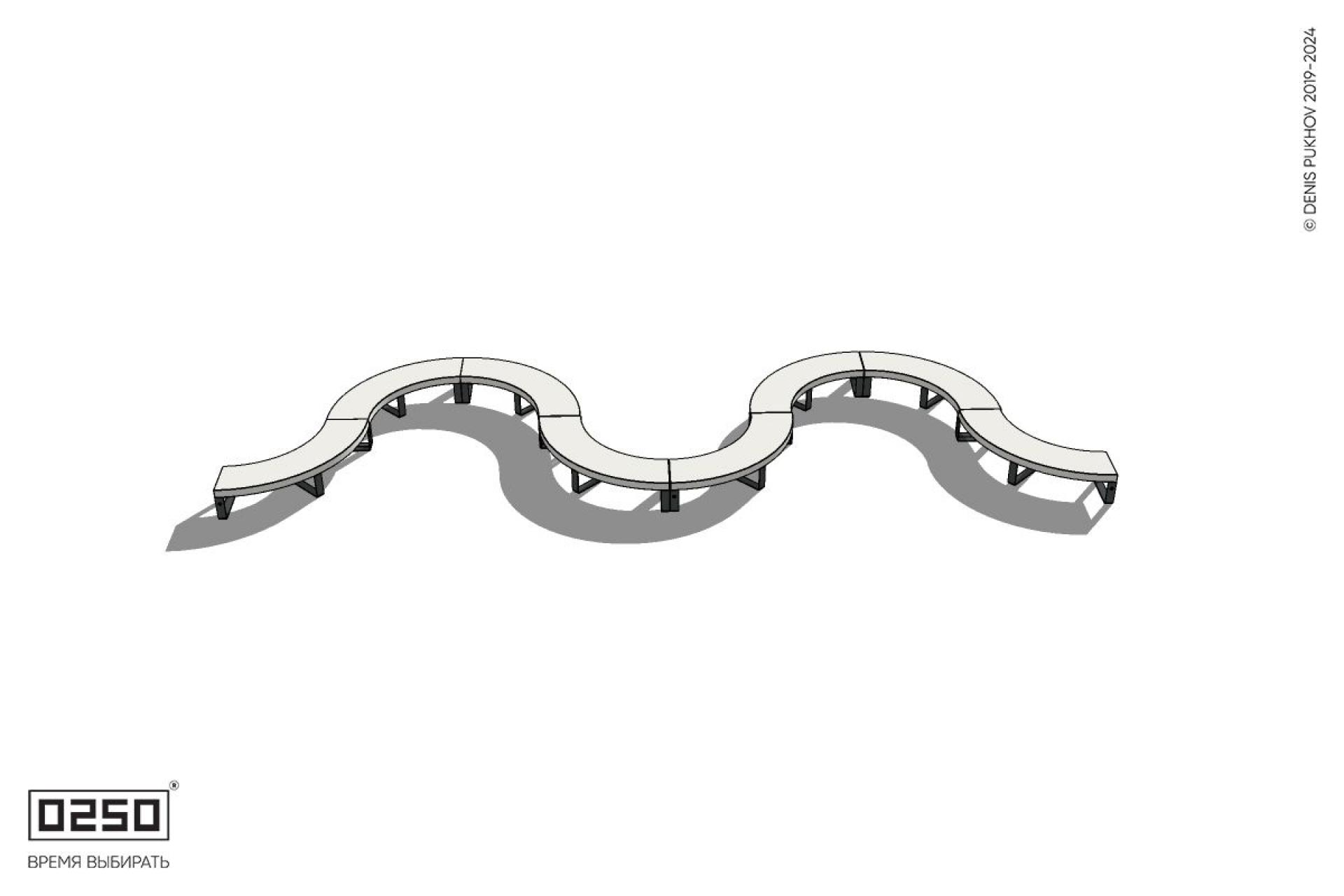 Уличная Бетонная M-образная волнообразная скамейка на ножках производство 0250