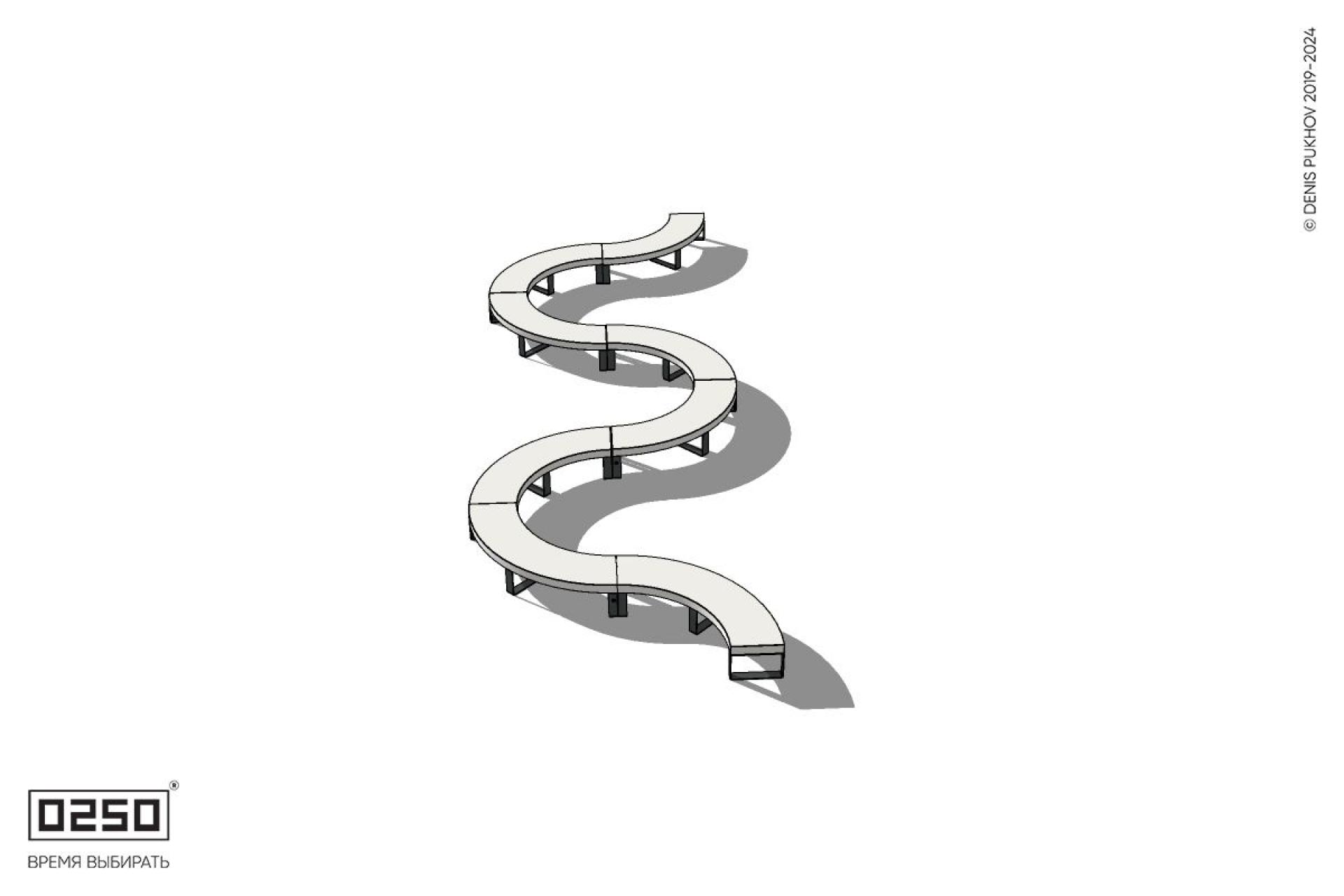 Уличная Бетонная M-образная волнообразная скамейка на ножках производство 0250