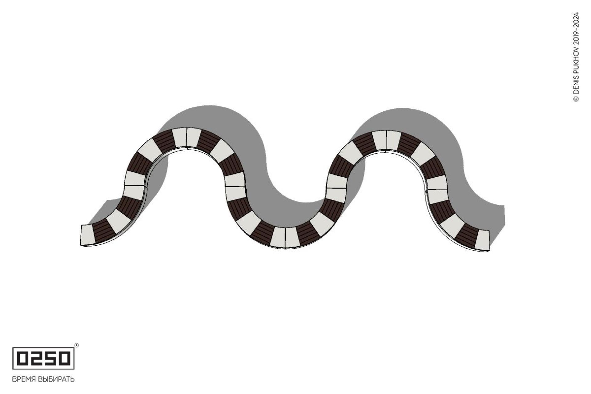 Уличная M-образная волнообразная скамейка на блоке производство 0250, module