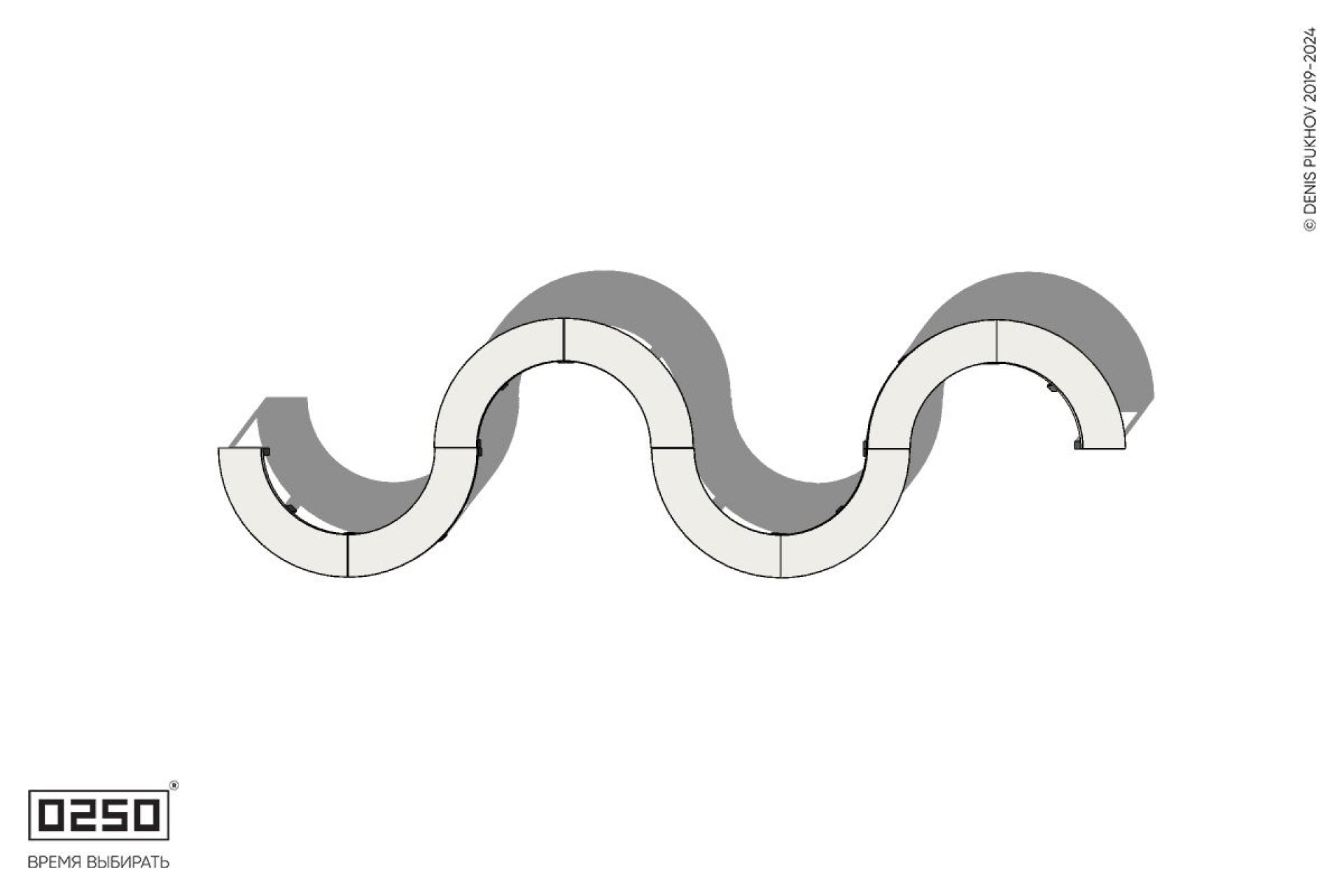 Бетонная S-образная волнообразная двойная скамейка на ножках  Уличная Бетонная S-образная волнообразная двойная скамейка на ножках производство 0250, module